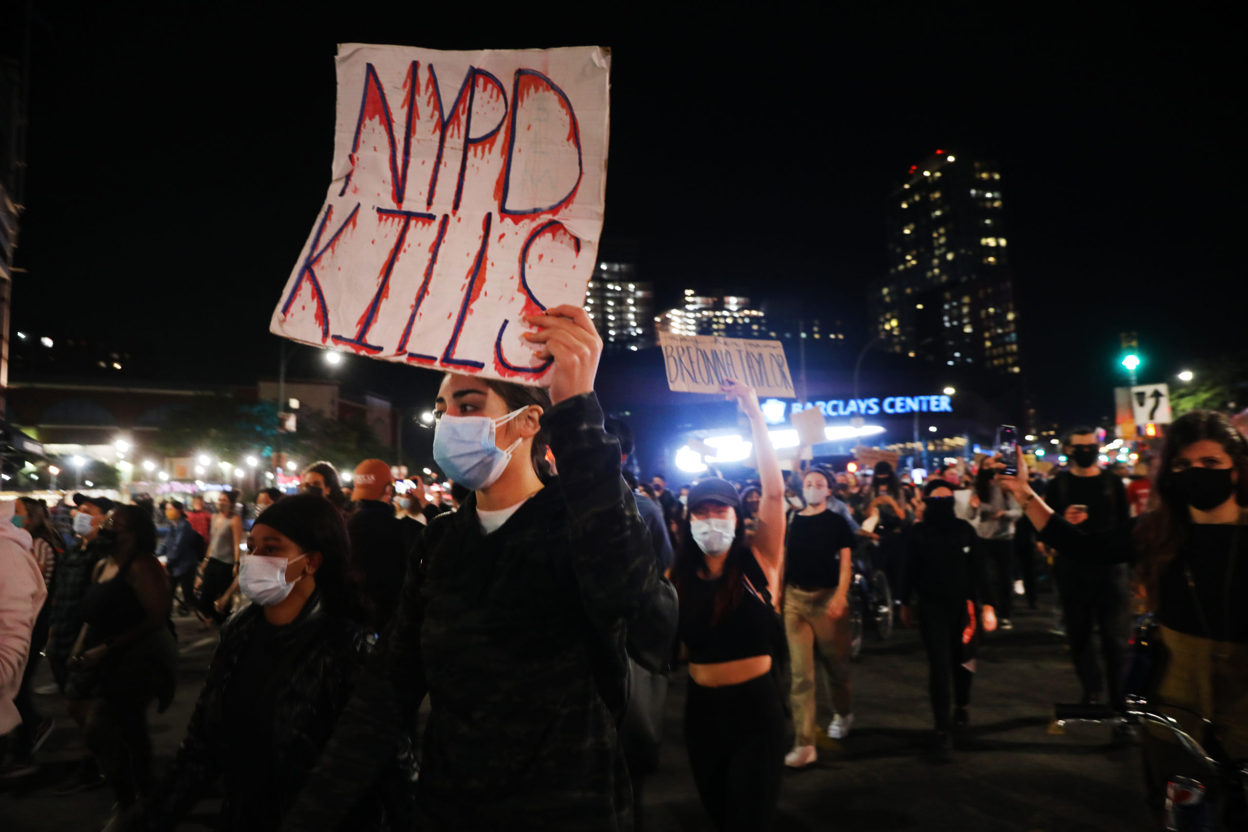Members of Black Lives Matters are joined by hundreds of others during an evening protest on Sept. 23 in New York City. (Spencer Platt/Getty Images)