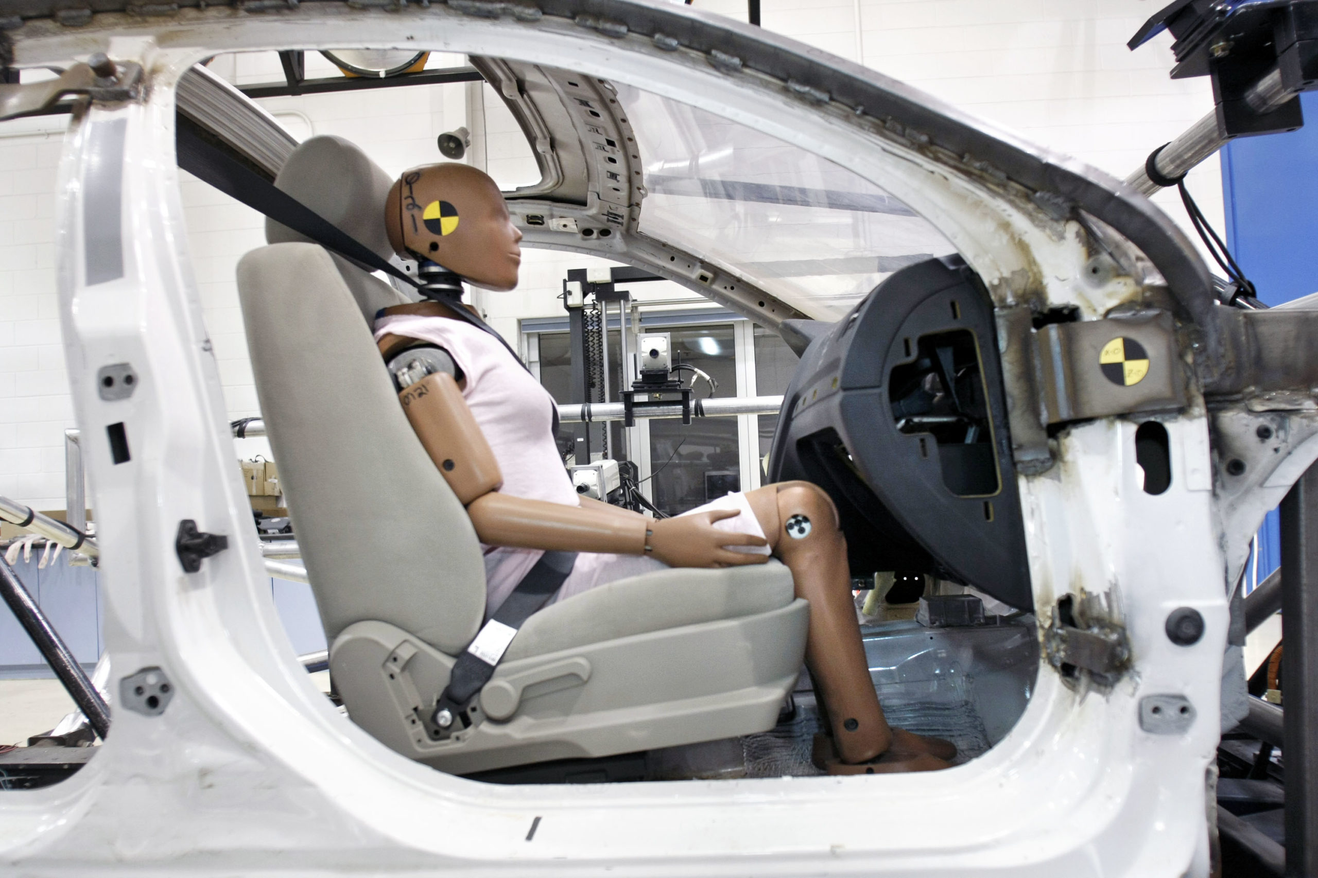 AUBURN HILLS, MI - AUGUST 19: A crash-test dummy sits in a testing sled at Takata's current crash-testing facility August 19, 2010 in Auburn Hills, Michigan. Takata dedicated a new, high-tech 18,000 square-foot sled crash simulation facility today that cost $14.6 million and is expected to be built and operational by August of 2011. (Photo by Bill Pugliano/Getty Images)