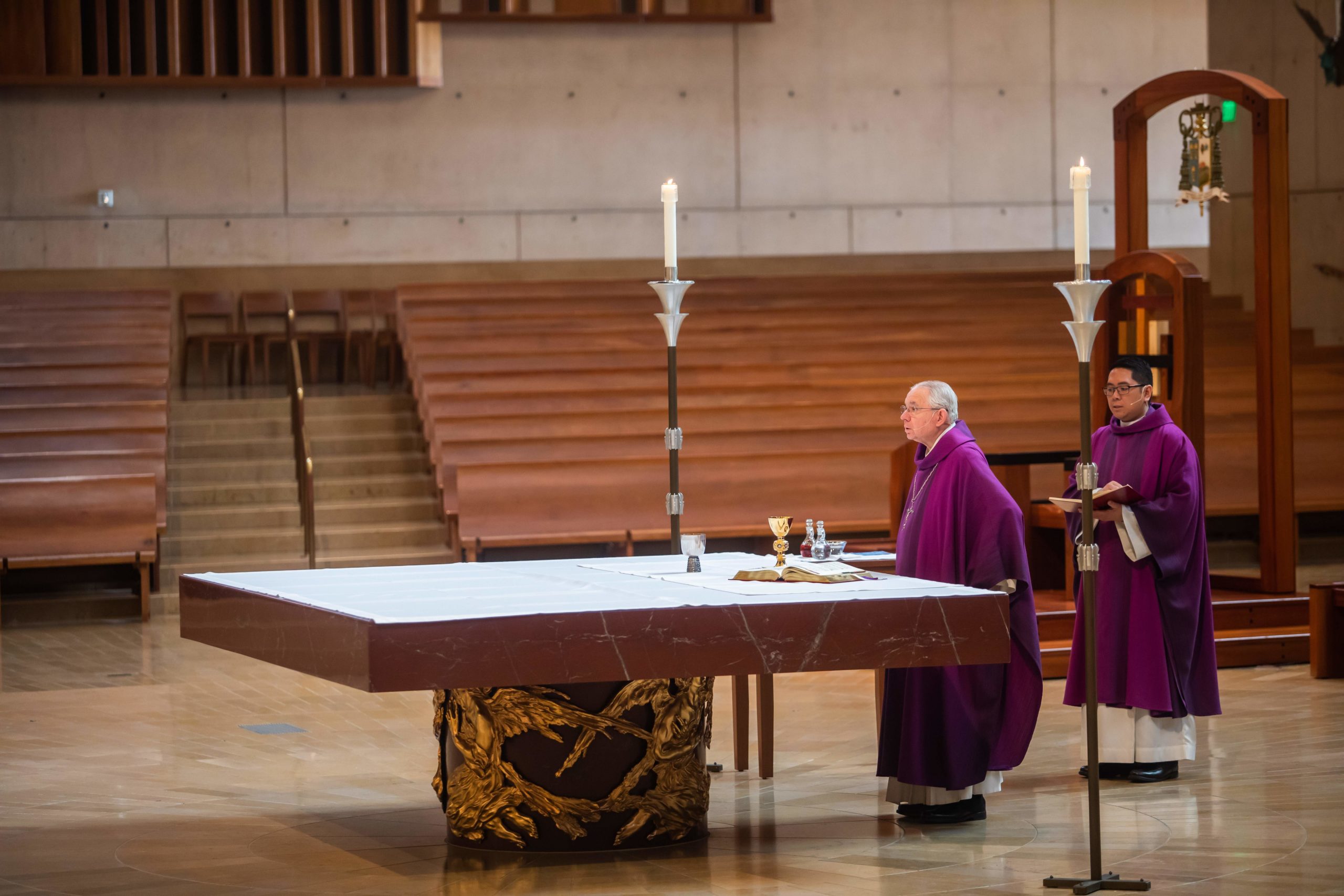USCCB President Archbishop Jose Gomez celebrates mass on March 22, 2020 in Los Angeles, California. (Apu Gomes/AFP via Getty Images)