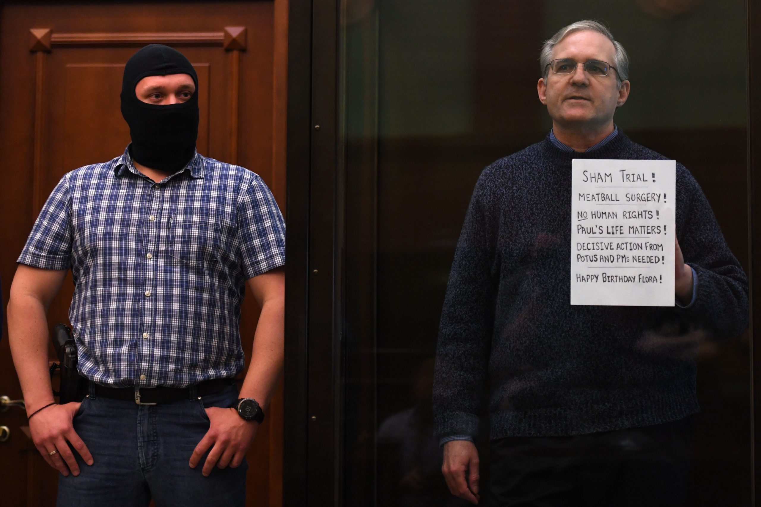 Paul Whelan stands inside a defendants' cage as he waits to hear the verdict of his case in a Moscow, Russia court on June 15, 2020. (Kirill Kudryavtsev/AFP via Getty Images)