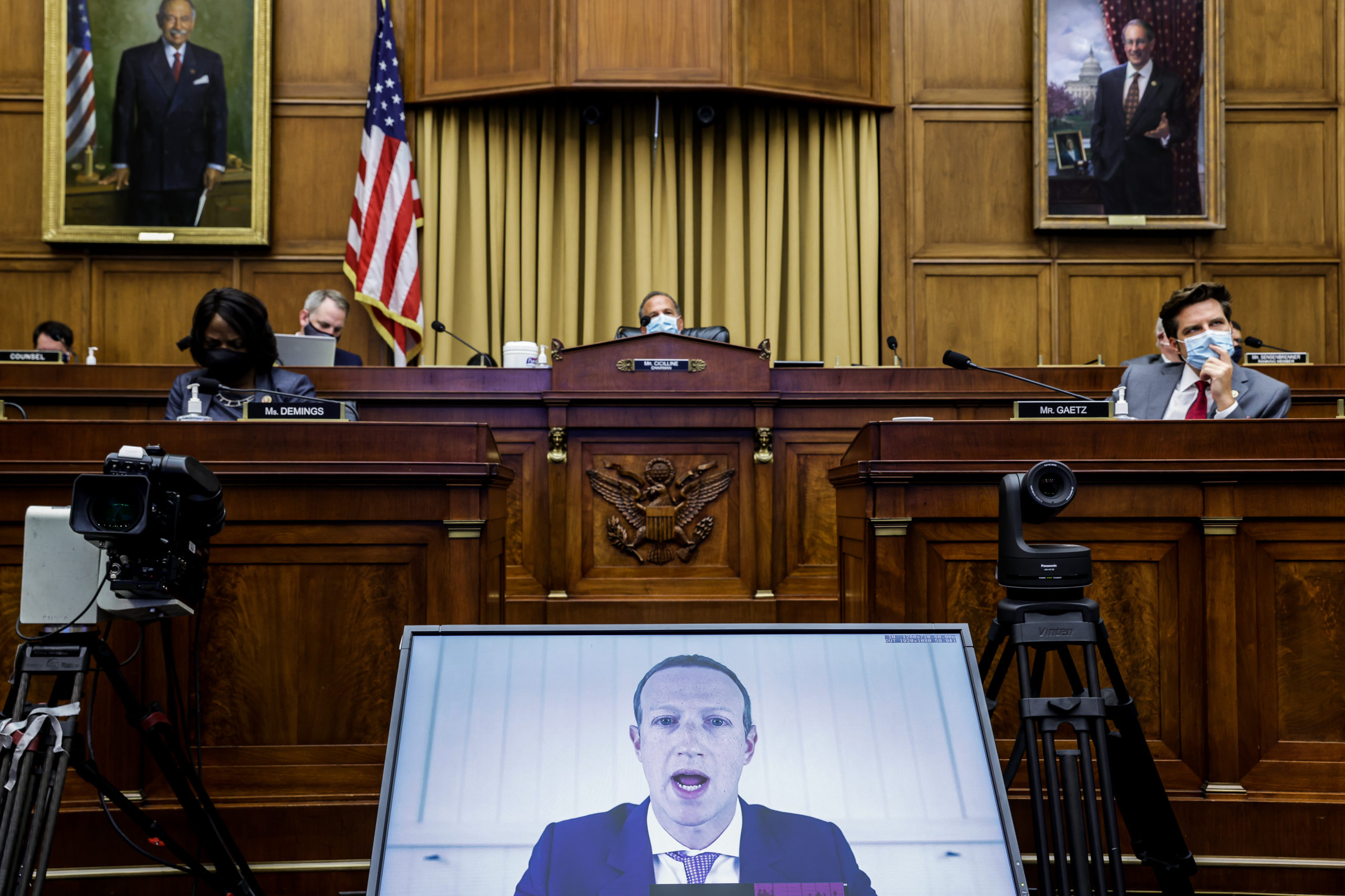 Facebook CEO Mark Zuckerberg speaks during a House hearing on July 29, 2020. (Graeme Jennings/Pool/Getty Images)