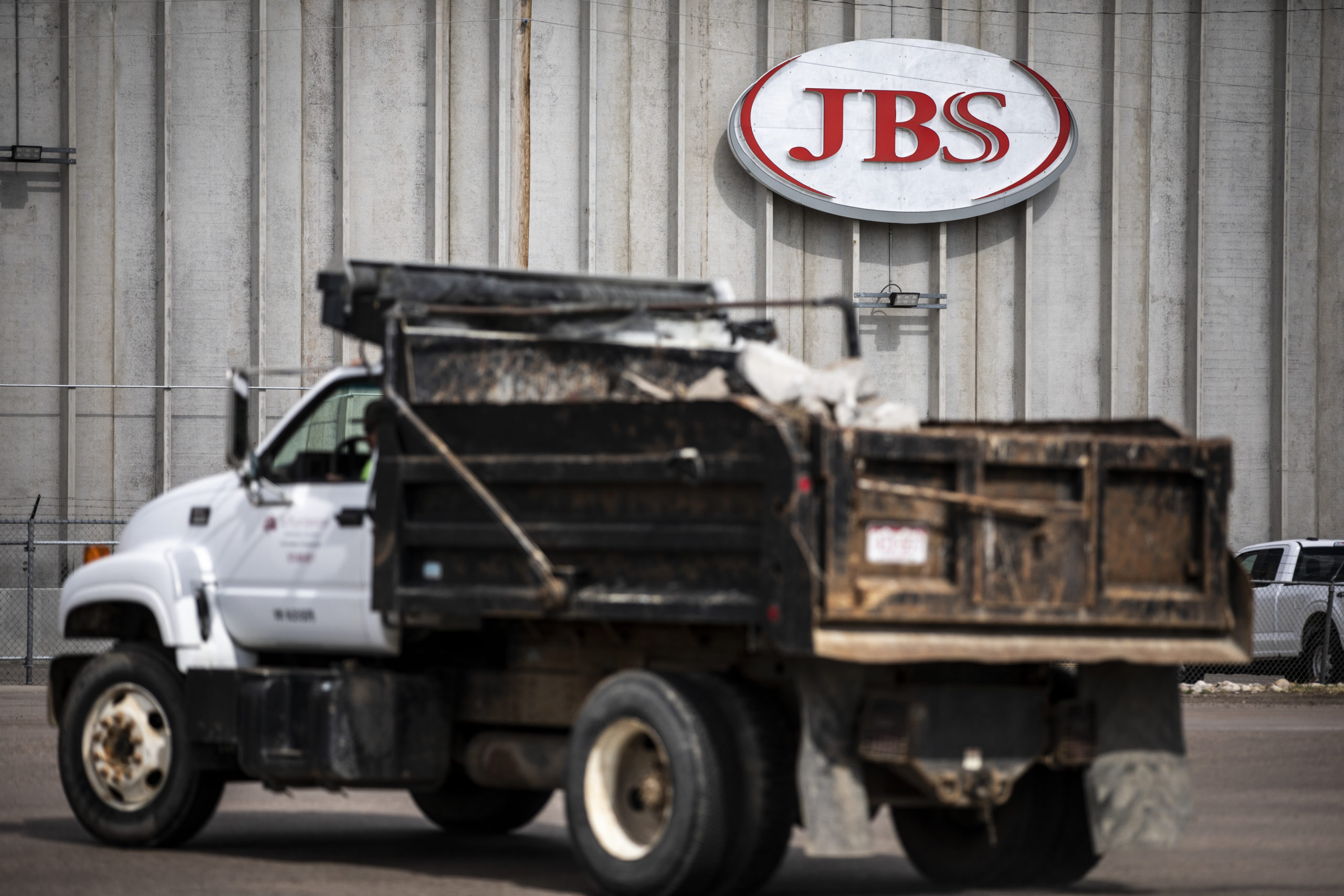 A JBS Processing Plant stands dormant after halting operations on June 1, 2021 in Greeley, Colorado. JBS facilities around the globe were impacted by a ransomware attack, forcing many of their facilities to shut down. (Chet Strange/Getty Images)