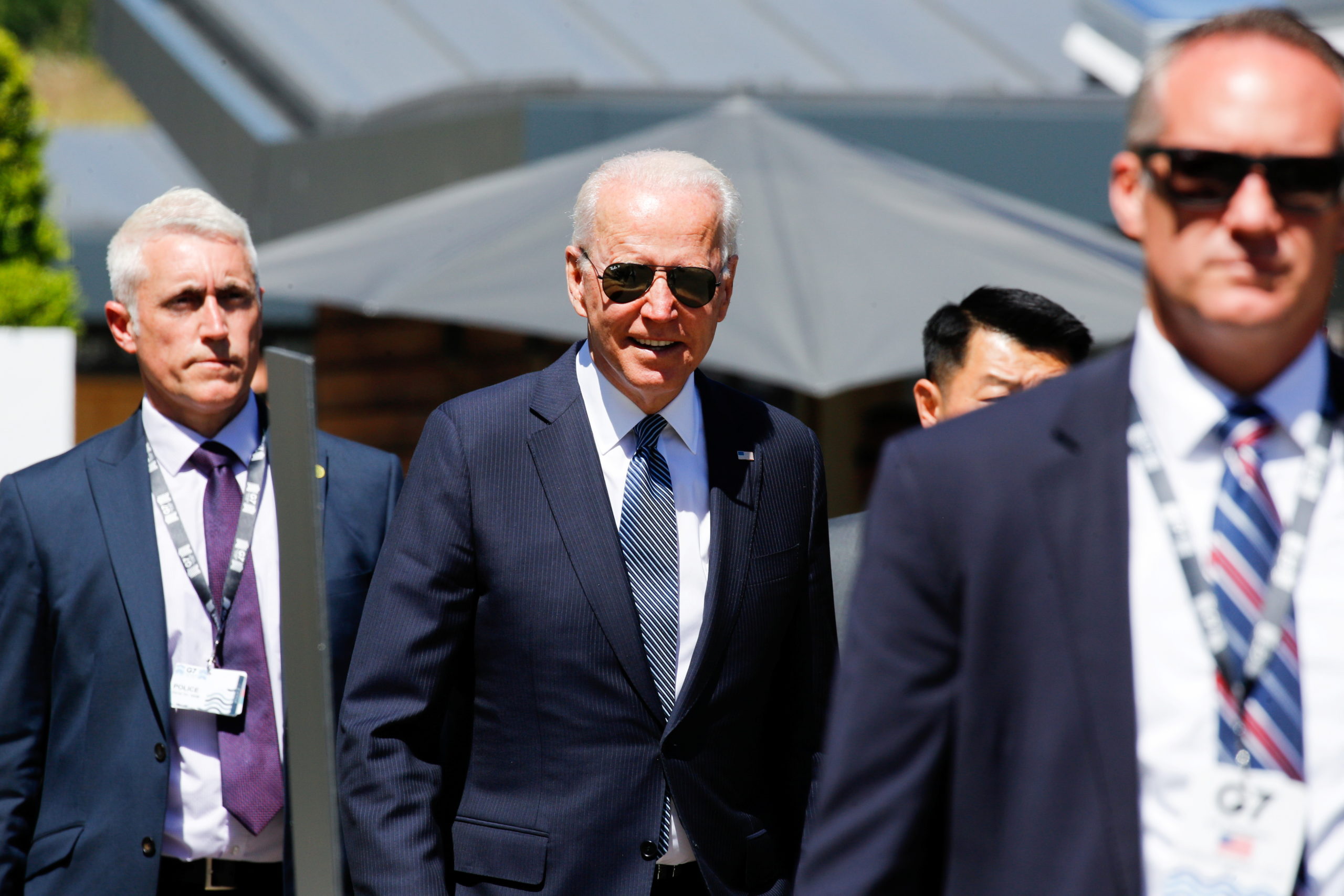 U.S. President Joe Biden arrives for a plenary session during G7 summit in Carbis Bay on June 13, 2021 in Cornwall, United Kingdom. (Phil Noble - WPA Pool/Getty Images)