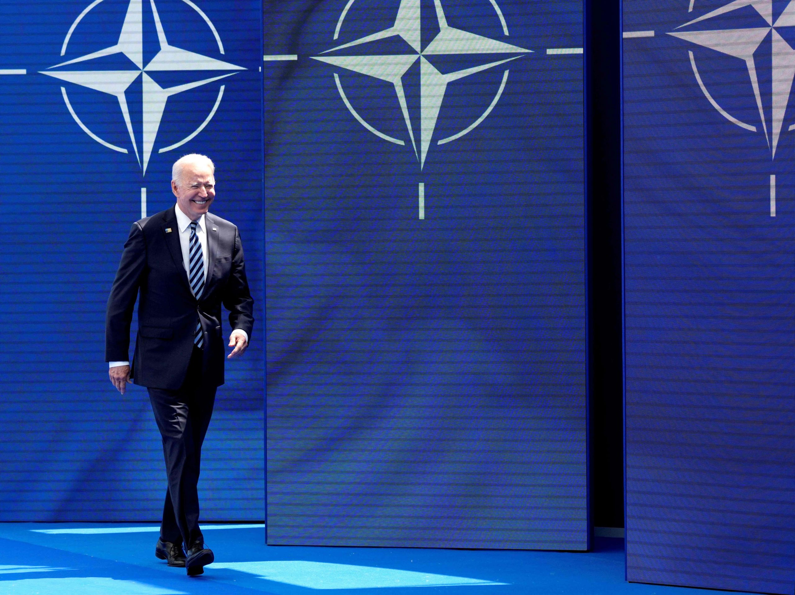 President Joe Biden arrives for the NATO summit in Brussels on Monday. (Francois Mori/Pool/AFP via Getty Images)