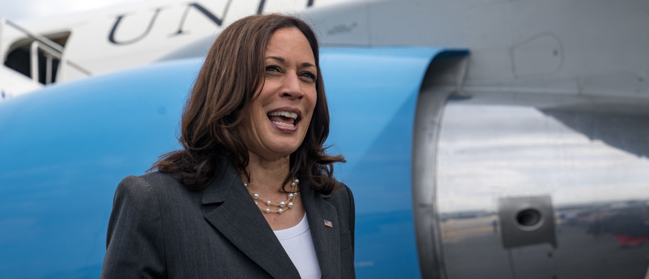 ATLANTA, GA - JUNE 18: U.S. Vice President Kamala Harris speaks with the media at Hartsfield Jackson International Airport before boarding Air Force Two back to Washington DC on June 18, 2021 in Atlanta, Georgia. Vice President Harris is visiting Atlanta as part of a nationwide tour to encourage Americans to get vaccinated. (Photo by Megan Varner/Getty Images)