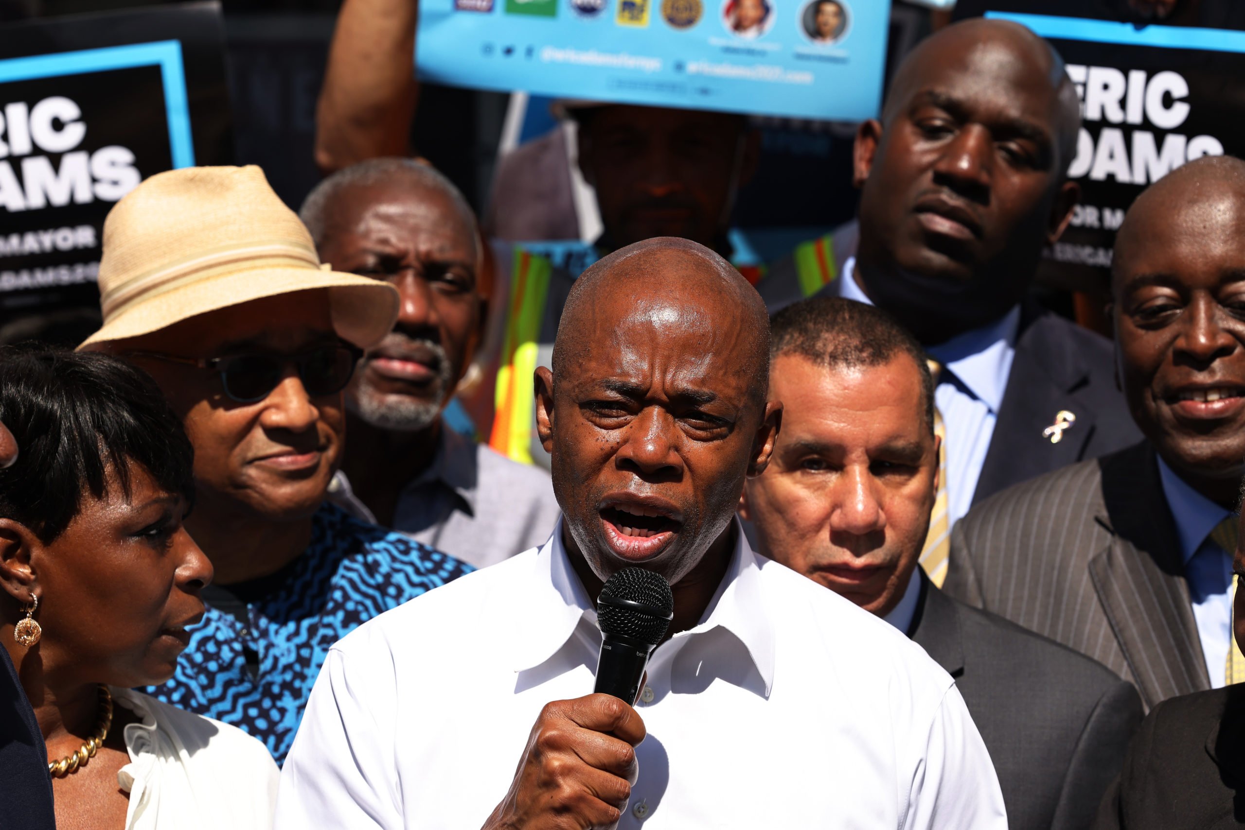 Eric Adams speaks in Harlem on Thursday. (Michael M. Santiago/Getty Images)