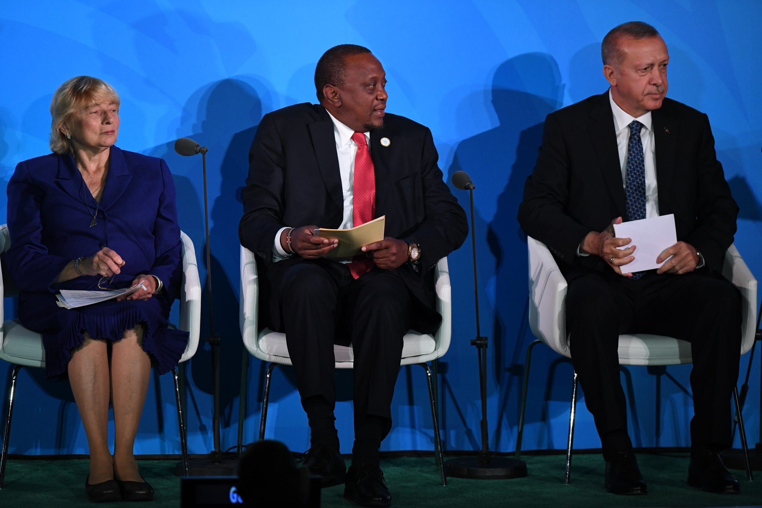 Maine Gov. Janet Mills attends the United Nations Climate Action Summit alongside Kenyan President Uhuru Kenyatta and Turkish President Recep Tayyip Erdogan on Sept. 23, 2019 in New York City. (Timothy A. Clary/AFP via Getty Images)