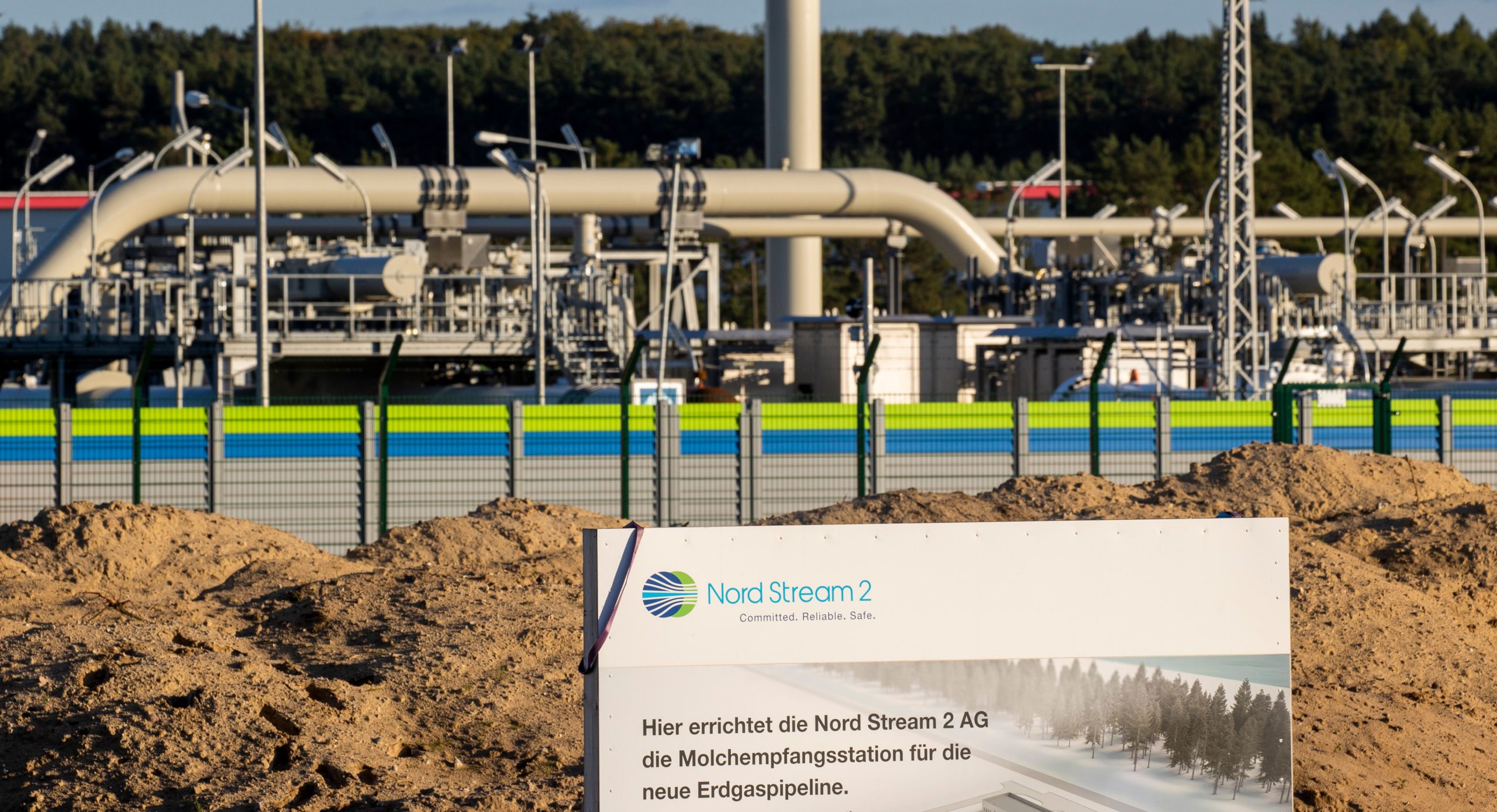 The Nord Stream 2 gas line landfall facility in Lubmin, north eastern Germany, on September 7, 2020. - German Chancellor Angela Merkel will not rule out consequences for the Nord Stream 2 gas pipeline project if Russia fails to thoroughly investigate the poisoning of opposition leader Alexei Navalny, her spokesman said. (Photo by Odd ANDERSEN / AFP) (Photo by ODD ANDERSEN/AFP via Getty Images)