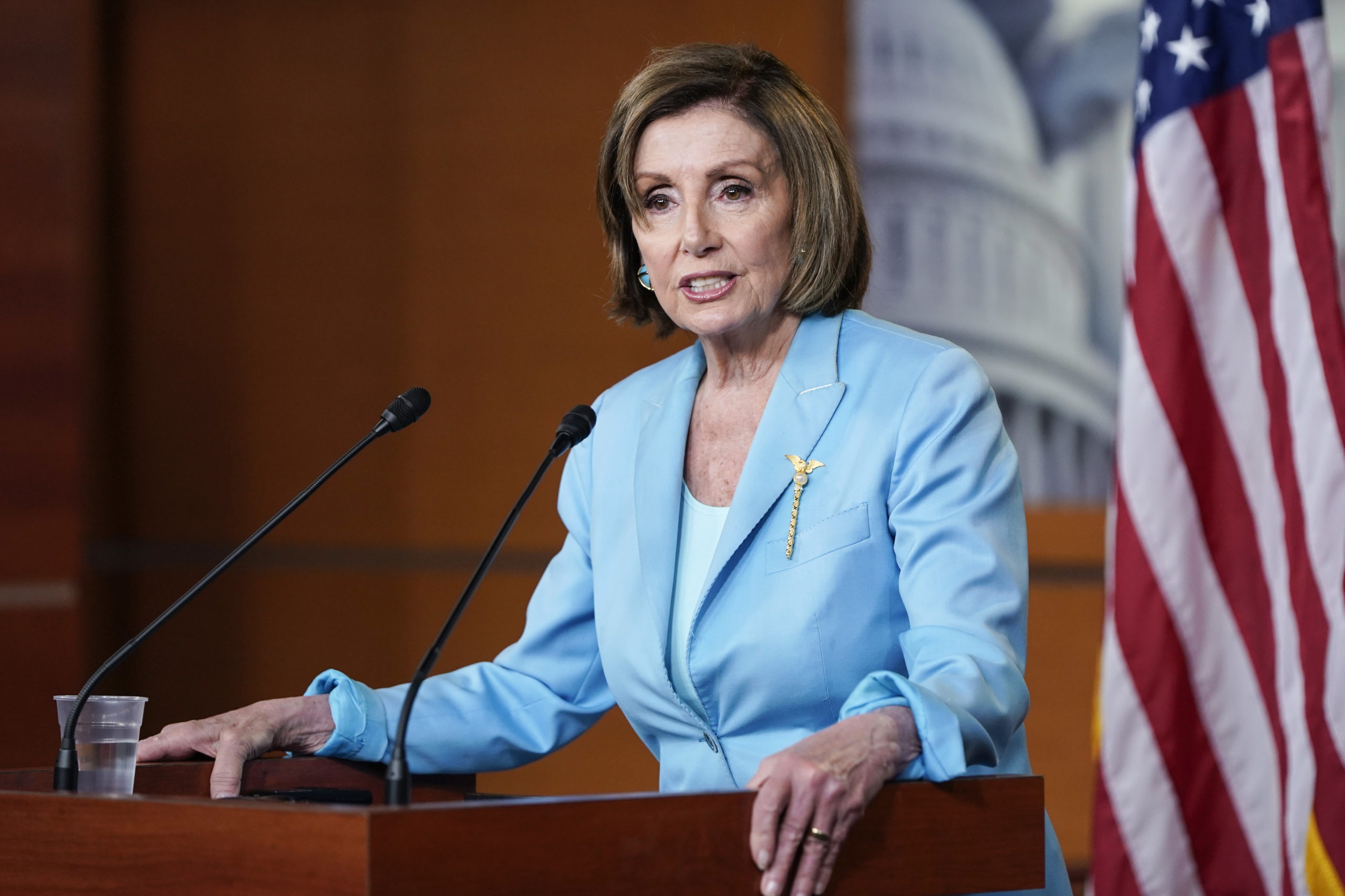 WASHINGTON, DC - JUNE 17: Speaker of the House Nancy Pelosi (D-CA) speaks during her weekly media availability on Capitol Hill on June 17, 2021 in Washington, DC. (Photo by Joshua Roberts/Getty Images)