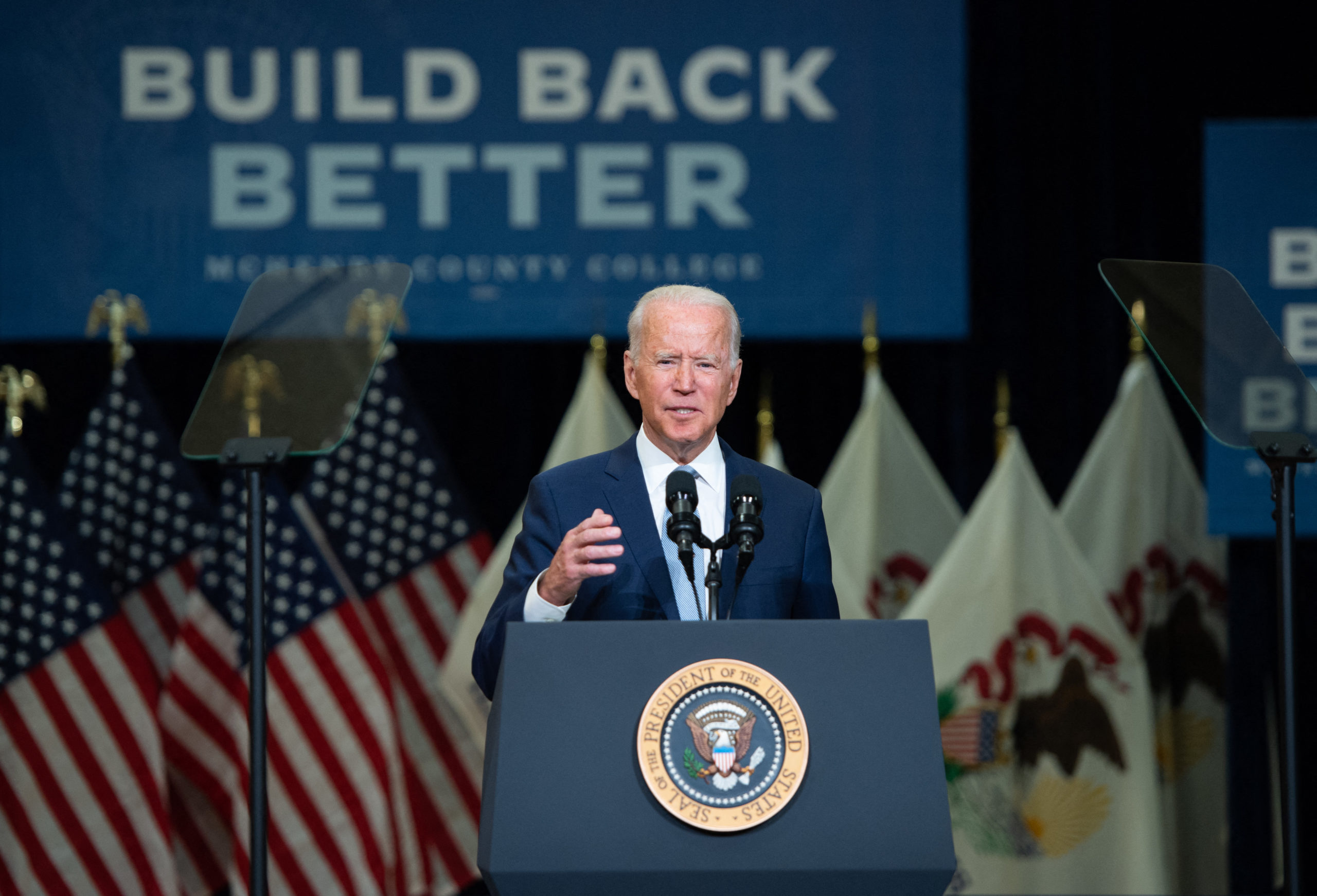 President Joe Biden speaks about his Build Back Better economic agenda in Crystal Lake, Illinois on Wednesday. (Saul Loeb/AFP via Getty Images)