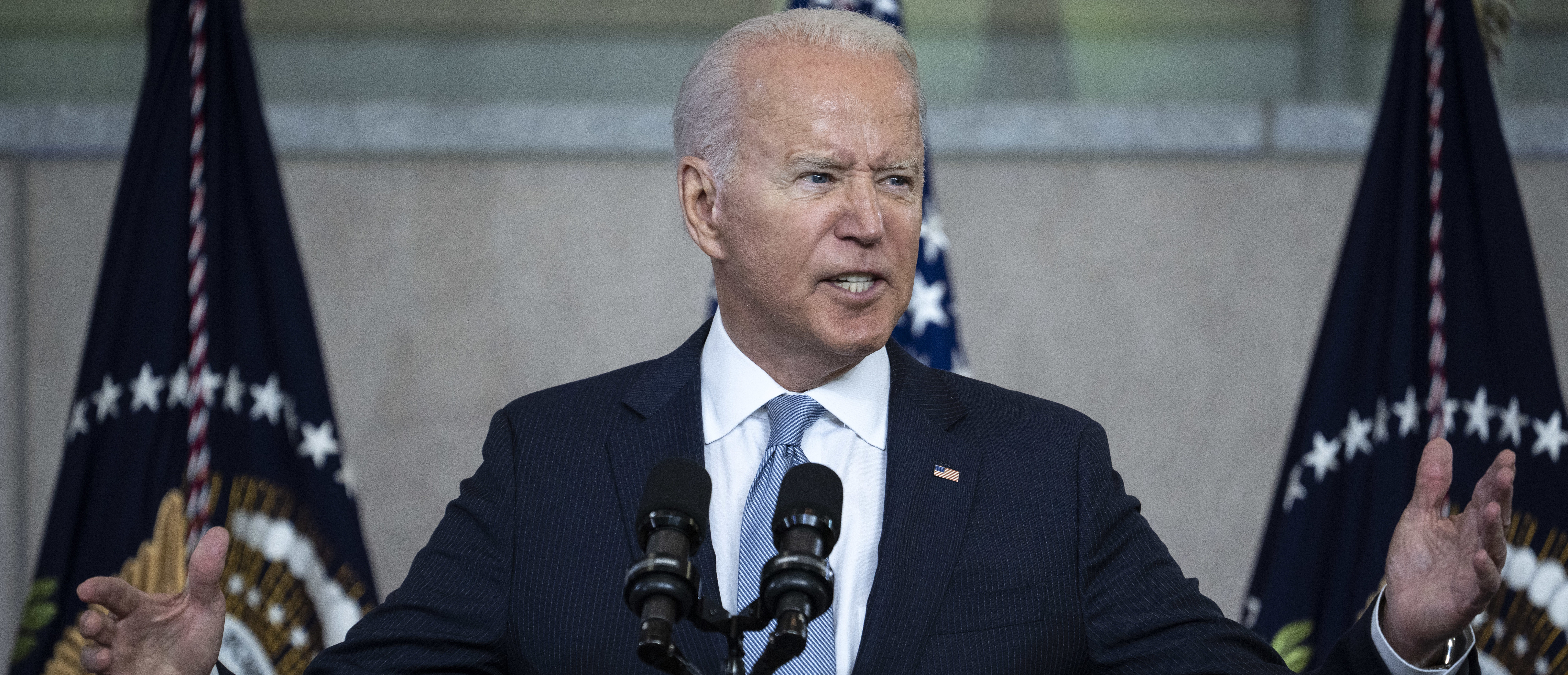 Pres. Joe Biden's administration said China is involved in cyber attacks. (Photo by Drew Angerer/Getty Images)