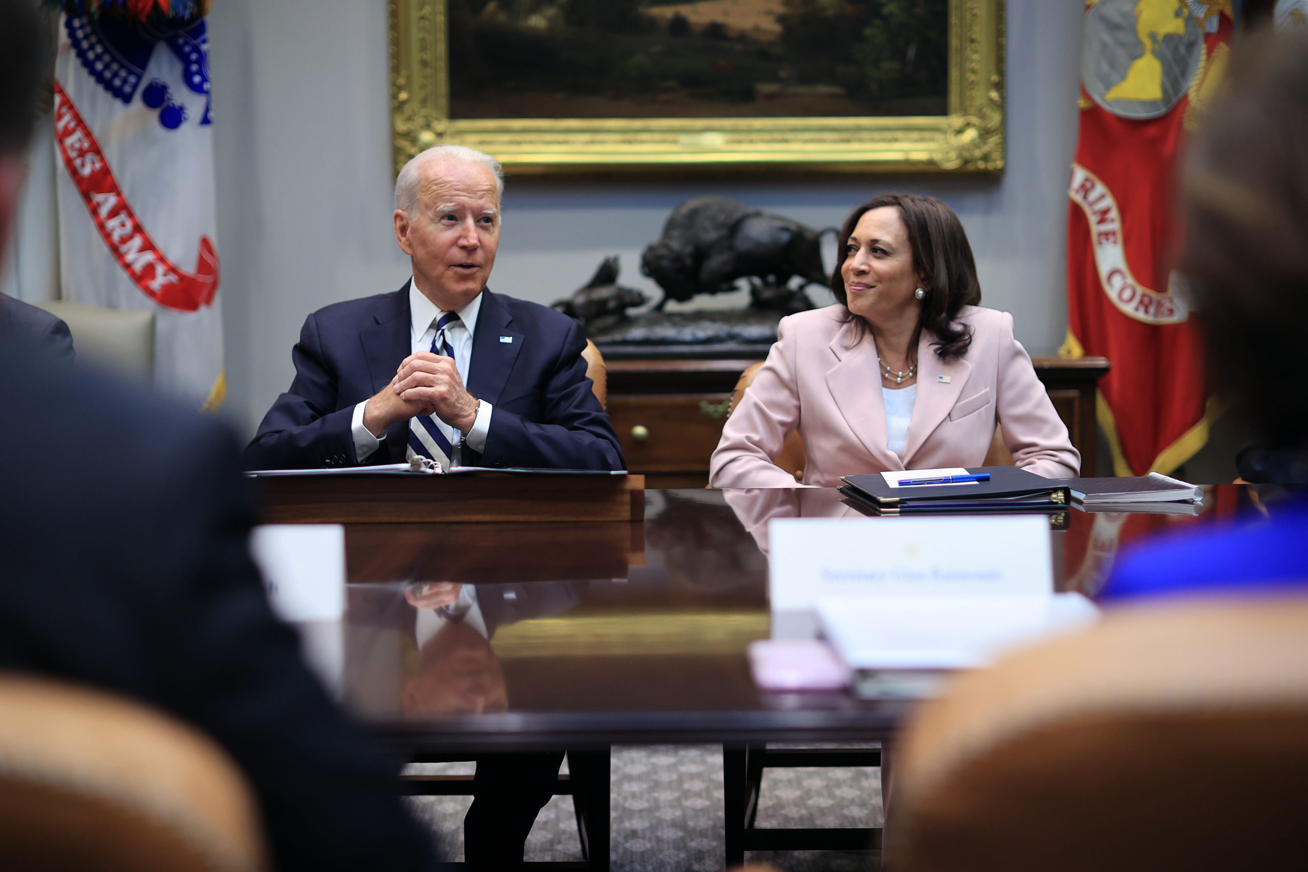 President Joe Biden and Vice President Kamala Harris meet with a bipartisan group of leaders on Wednesday. (Chip Somodevilla/Getty Images)