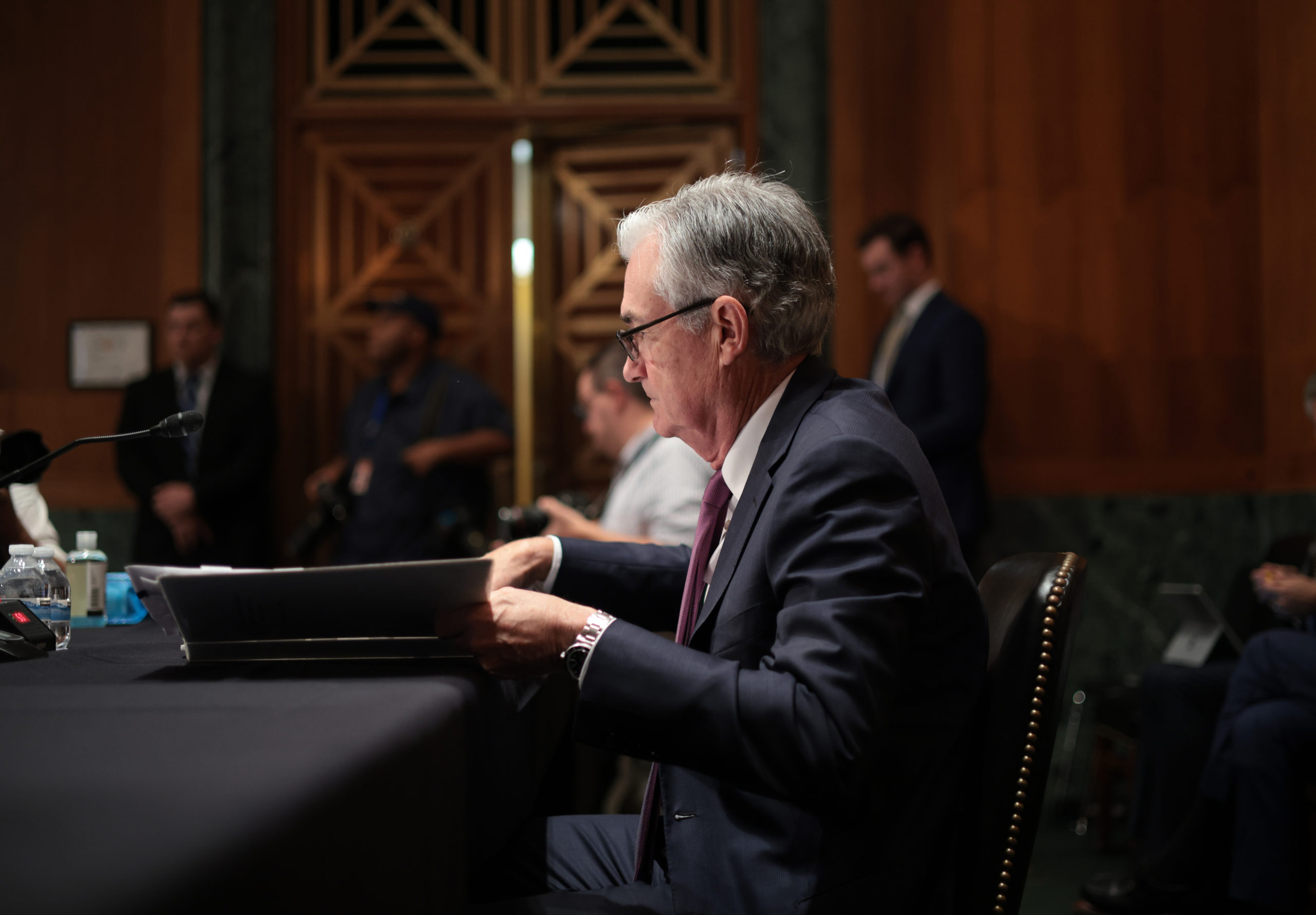 Federal Reserve Chairman Jerome Powell speaks during a Senate hearing on July 15. (Win McNamee/Getty Images)