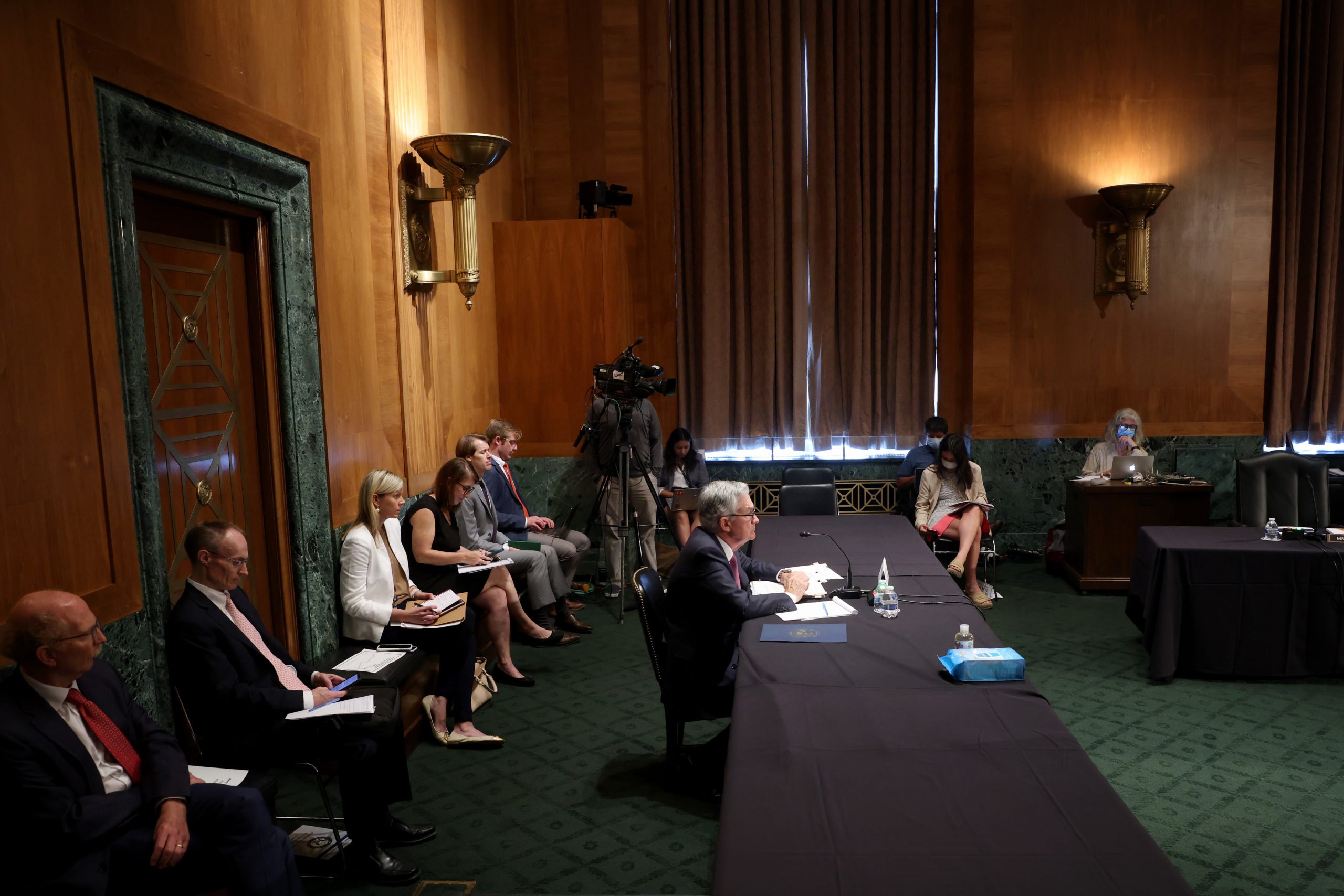 Federal Reserve Chairman Jerome Powell testifies before the Senate Banking Committee on Thursday. (Win McNamee/Getty Images)