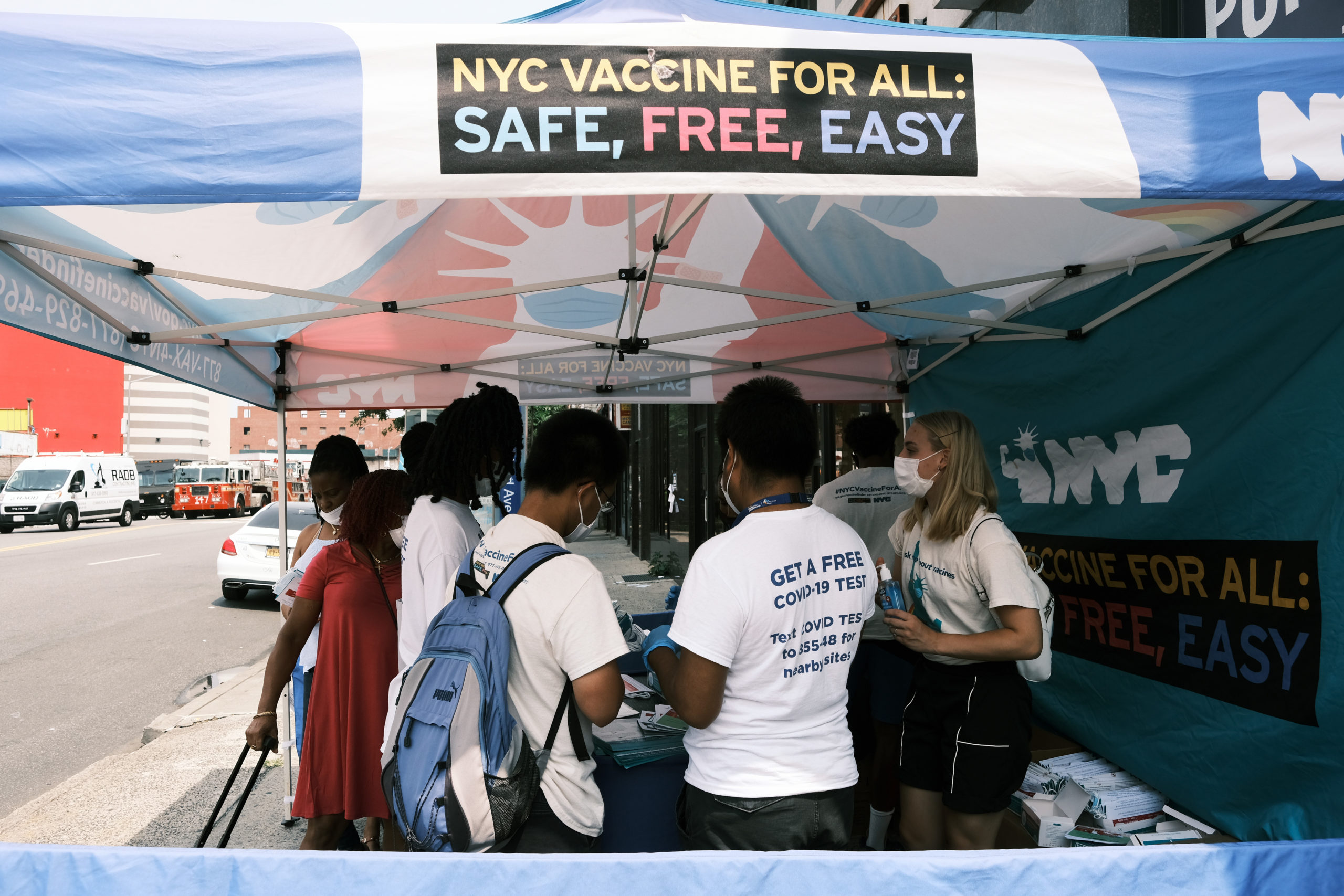 A mobile vaccination clinic pictured in New York City on July 26. (Spencer Platt/Getty Images)