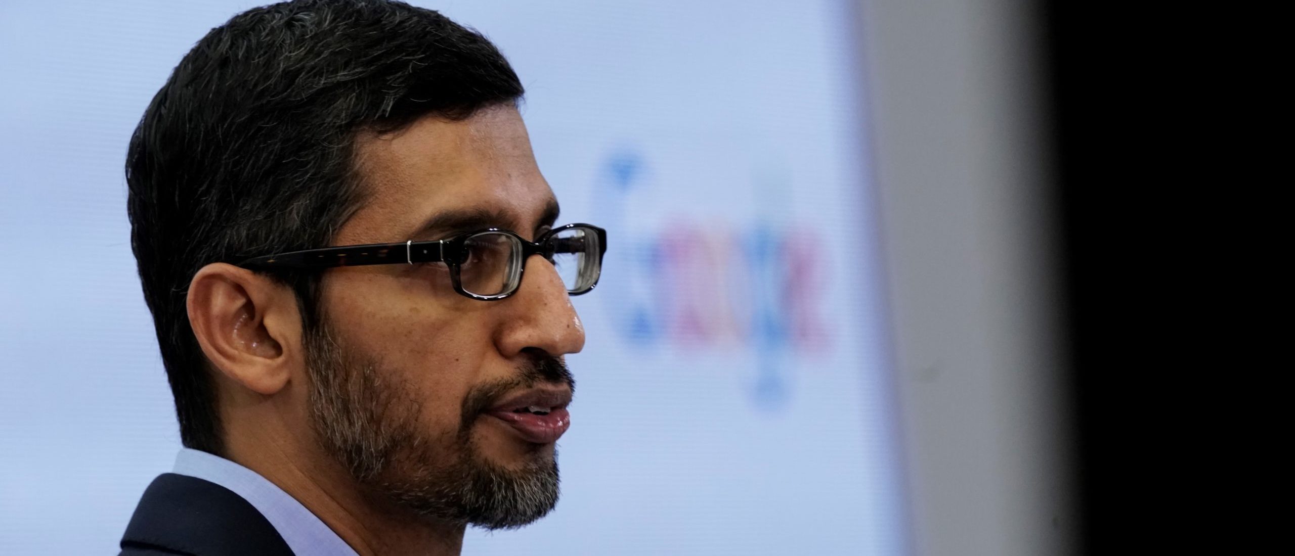 Google CEO Sundar Pichai speaks during a conference in Brussels on January 20, 2020. (Photo by KENZO TRIBOUILLARD/AFP via Getty Images)