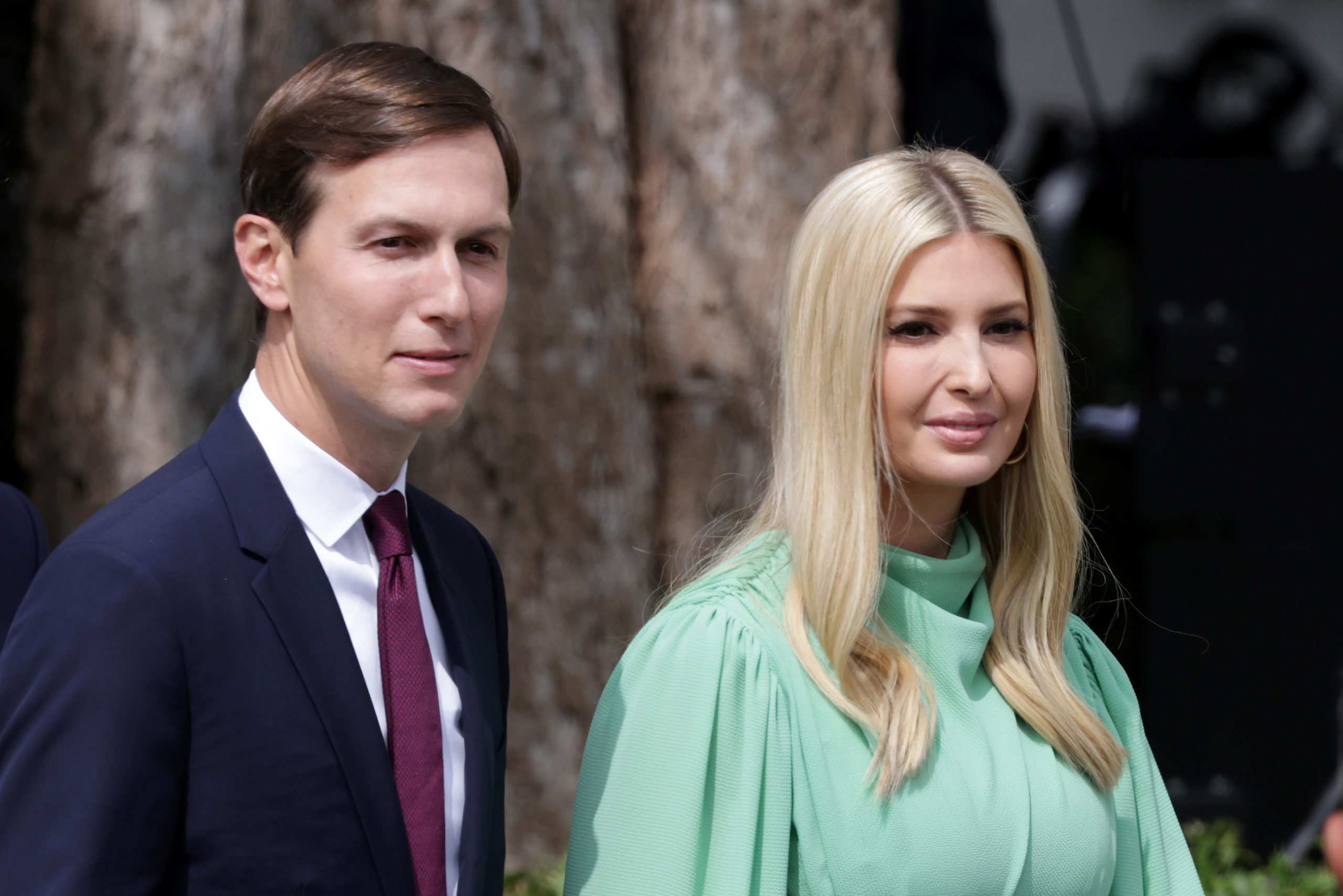 Jared Kushner and Ivanka Trump arrive to the signing ceremony of the Abraham Accords on the South Lawn of the White House. (Photo by Alex Wong/Getty Images)