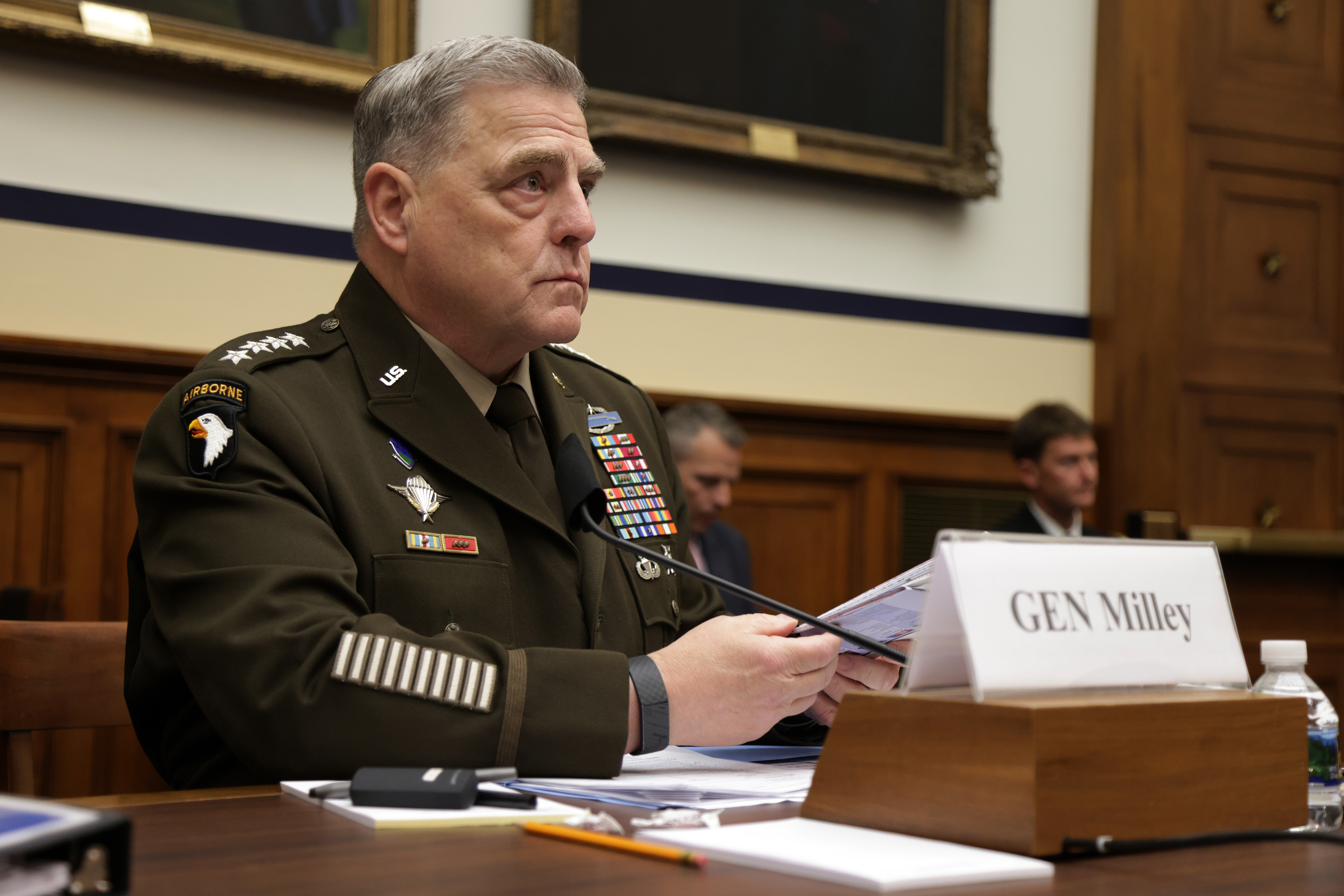 WASHINGTON, DC - JUNE 23: U.S. Chairman of the Joint Chiefs of Staff General Mark Milley testifies during a hearing before the House Committee on Armed Services at Rayburn House Office Building June 23, 2021 on Capitol Hill in Washington, DC. The committee held the hearing on “The Fiscal Year 2022 National Defense Authorization Budget Request from the Department of Defense.” (Photo by Alex Wong/Getty Images)