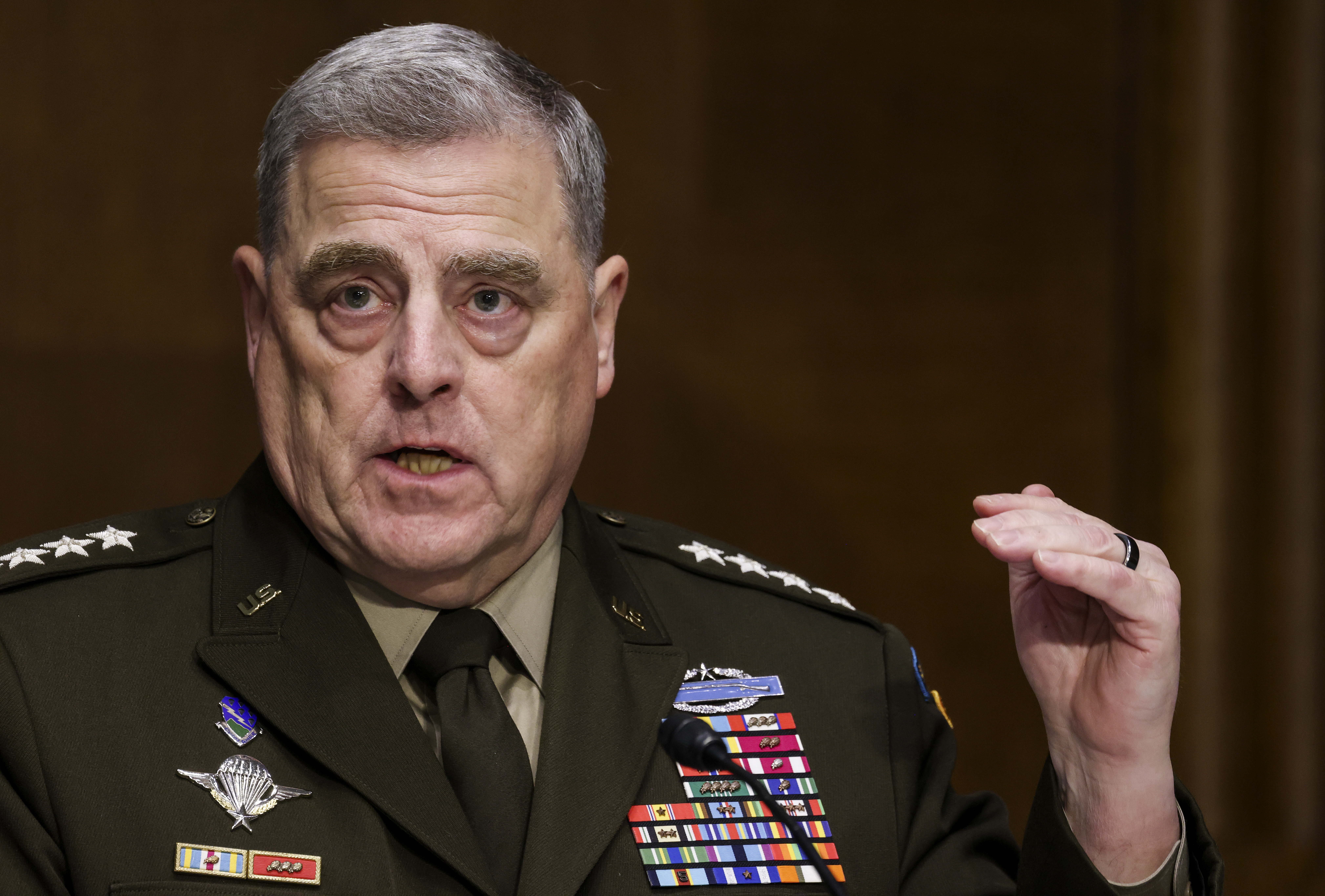 WASHINGTON, DC - JUNE 17: Joint Chiefs of Staff Chair Gen. Mark Milley testifies on the Defense Department's budget request during a Senate Appropriations Committee hearing on Capitol Hill on June 17, 2021 in Washington, DC. The hearings are to examine proposed budget estimates and justification for fiscal year 2022 for the Department of Defense. (Photo by Evelyn Hockstein-Pool/Getty Images)