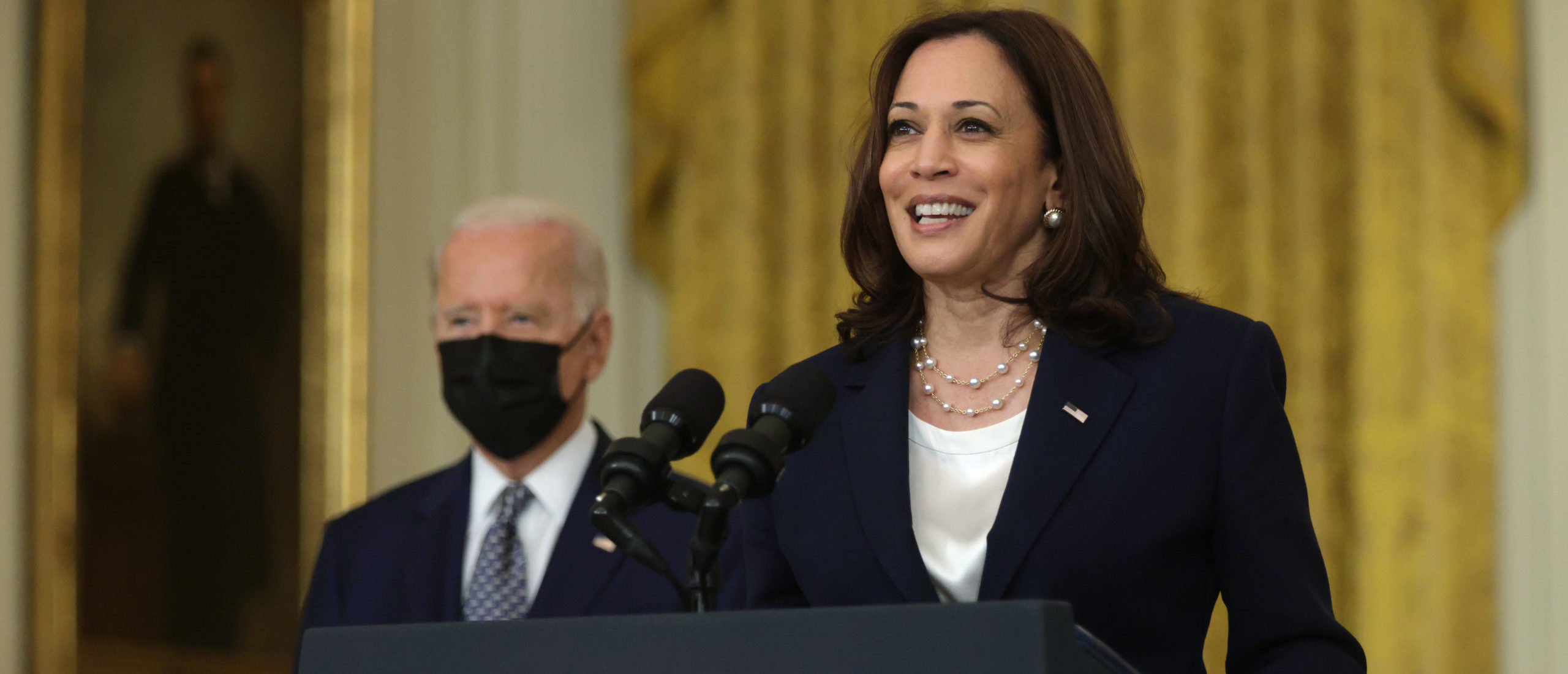 Vice President Kamala Harris speaks as President Joe Biden listens during an event at the White House last week. (Alex Wong/Getty Images)