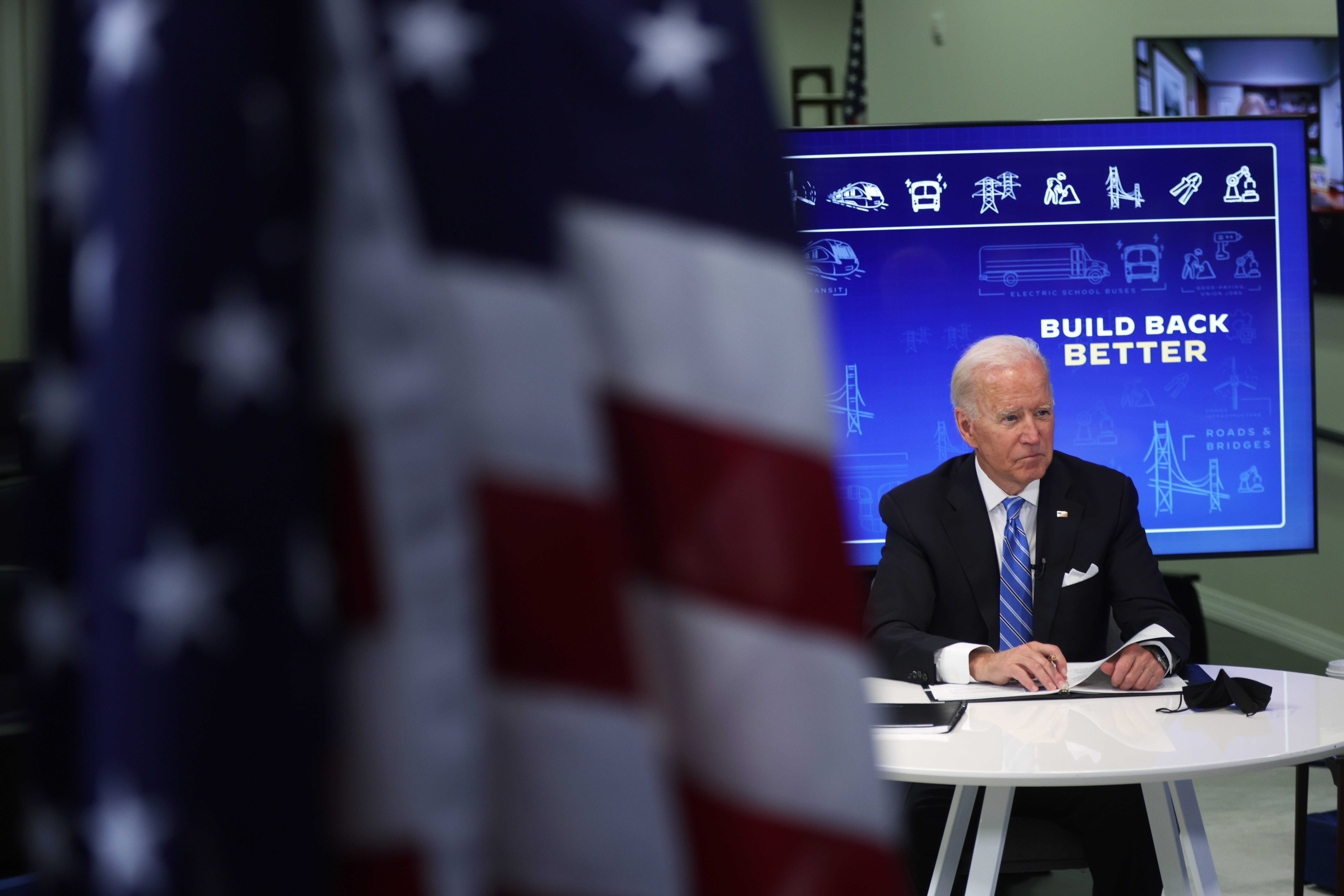 President Joe Biden participates in a virtual meeting on the economy on Wednesday. (Alex Wong/Getty Images)