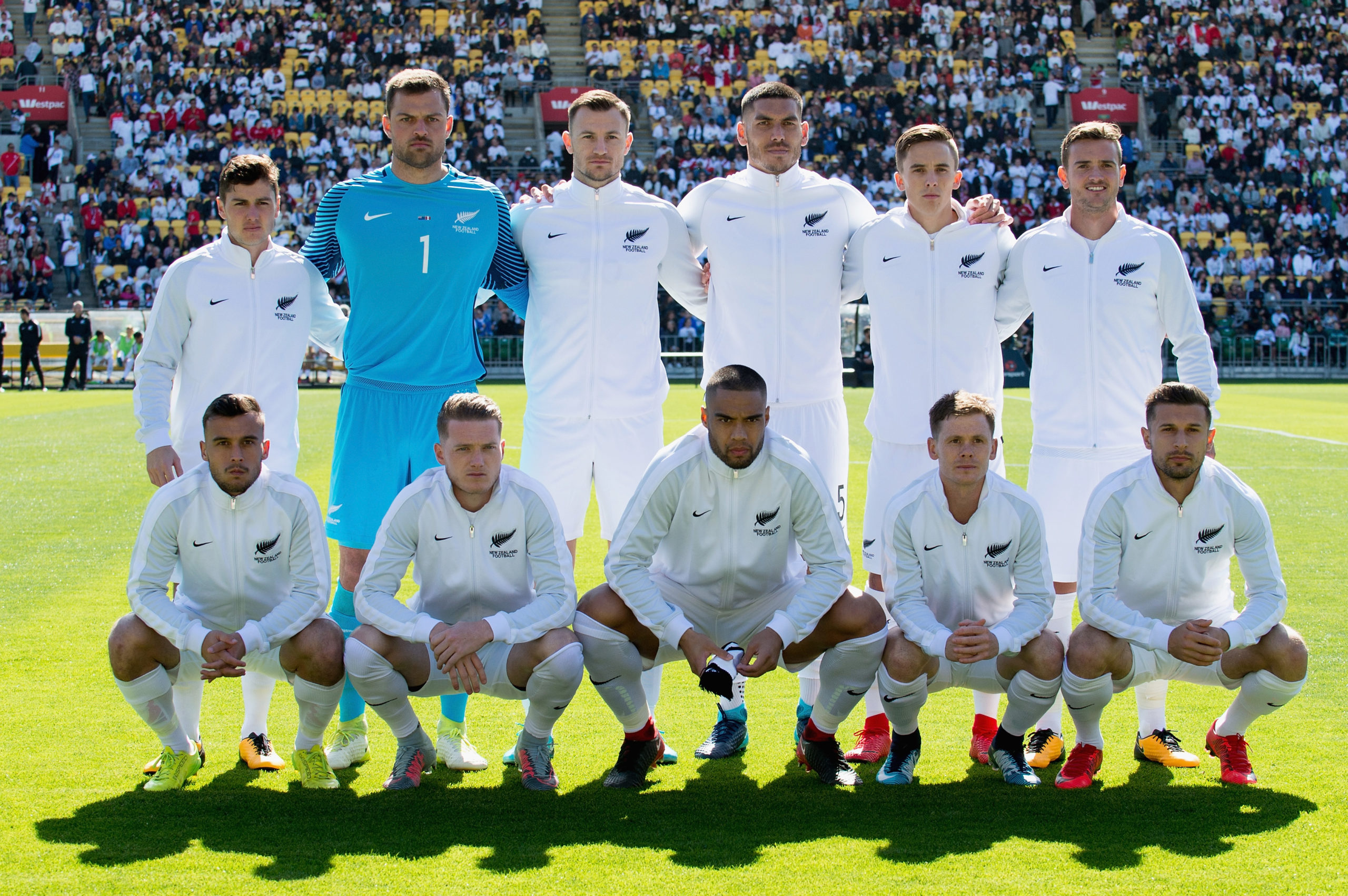 WELLINGTON, NEW ZEALAND - NOVEMBER 11: The All Whites pose for their team photo prior to the 2018 FIFA World Cup Qualifier match between the New Zealand All Whites and Peru at Westpac Stadium on November 11, 2017 in Wellington, New Zealand. (Photo by Kai Schwoerer/Getty Images)