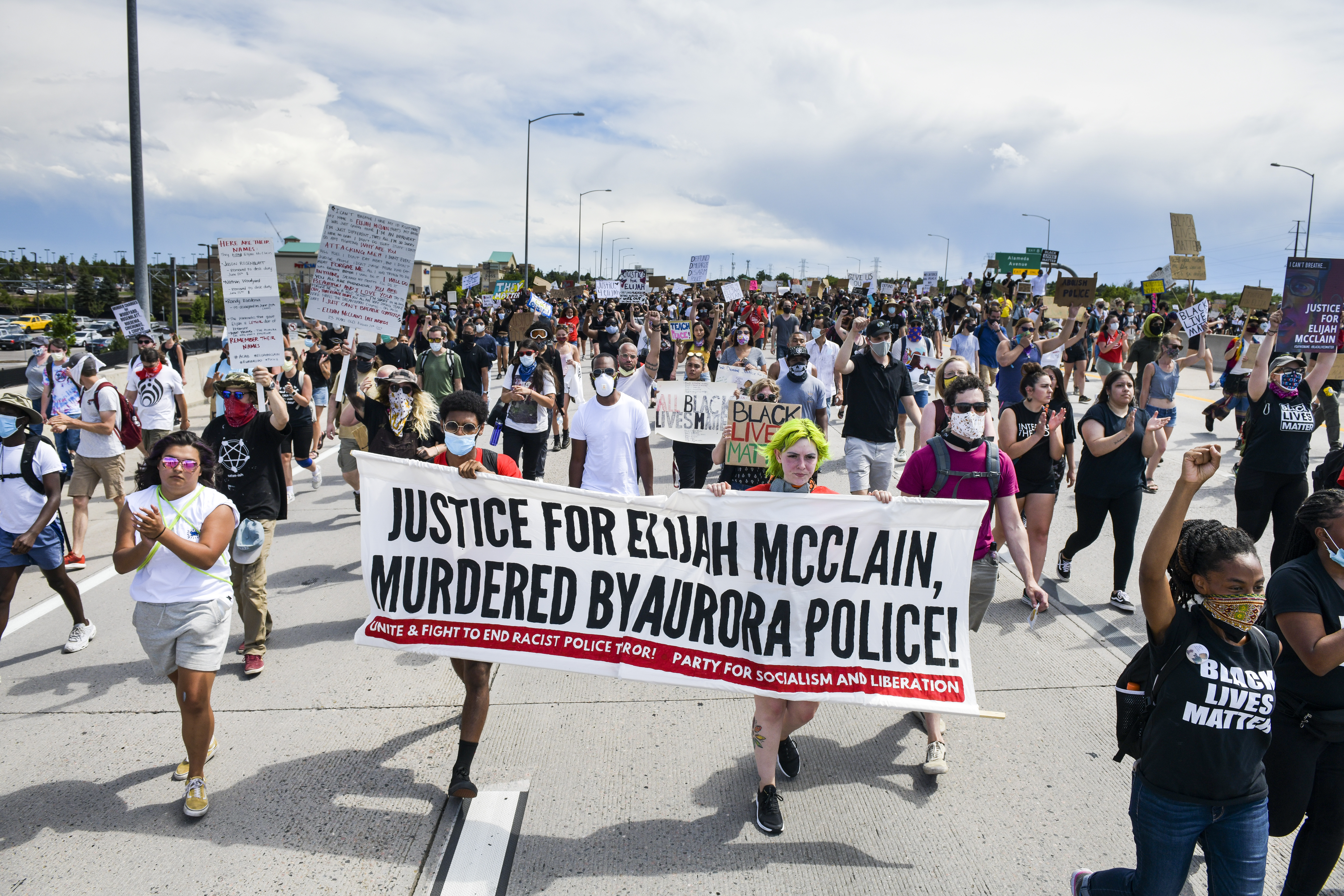 People shut down I-225 in both directions as they demand justice for Elijah McClain on June 27, 2020 in Aurora, Colorado. (Photo by Michael Ciaglo/Getty Images)