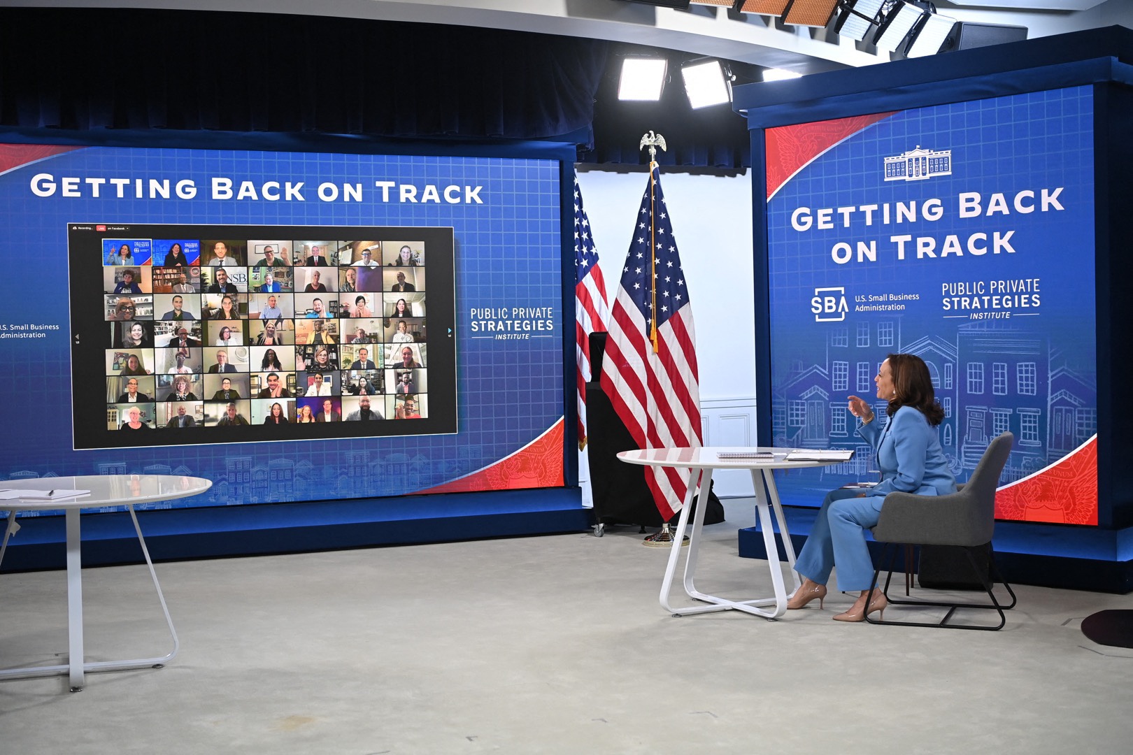 Vice President Kamala Harris speaks to small business owners about the president's "build back better" agenda on July 29. (Mandel Ngan/AFP via Getty Images)