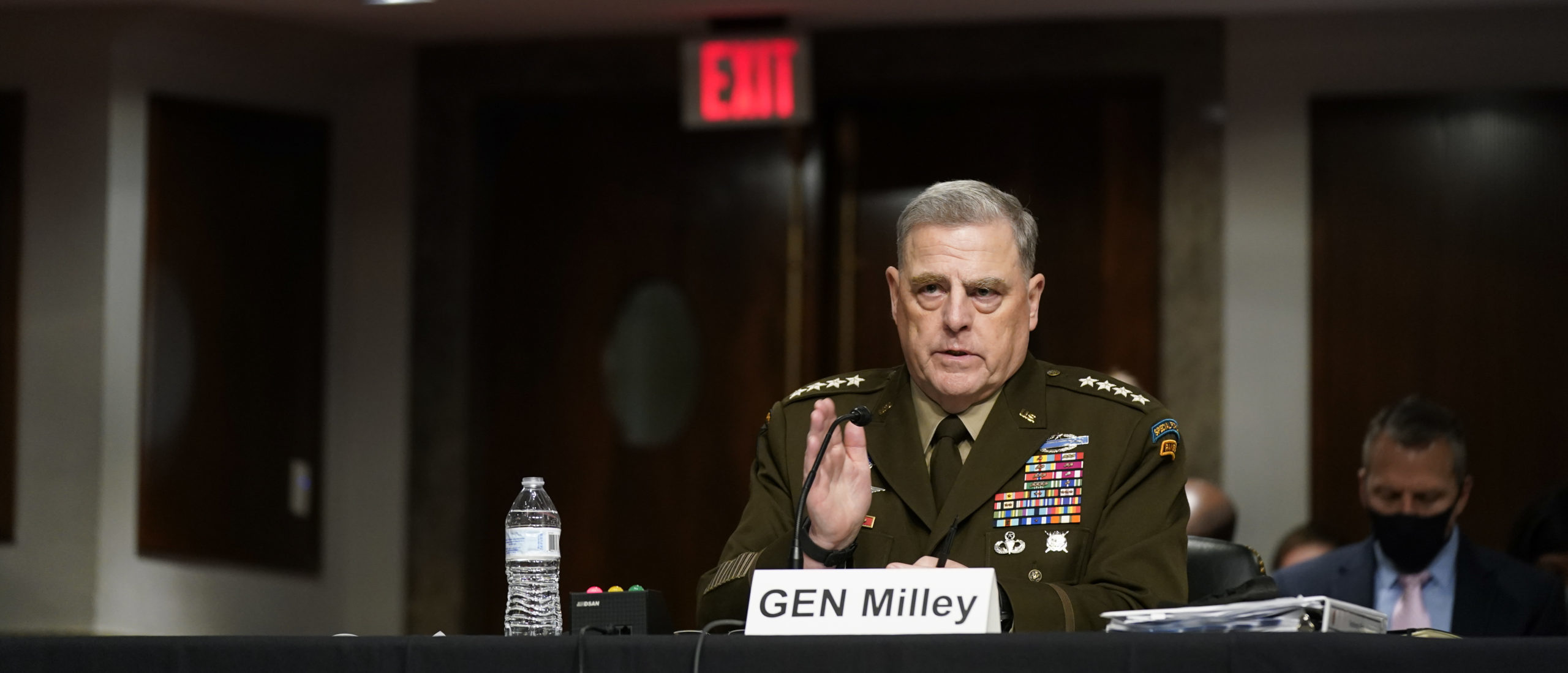 Chairman of the Joint Chiefs of Staff Gen. Mark A. Milley speaks during a Senate Armed Services Committee hearing on the conclusion of military operations in Afghanistan and plans for future counterterrorism operations on Capitol Hill on September 28, 2021 in Washington, DC. (Photo by Patrick Semansky-Pool/Getty Images)