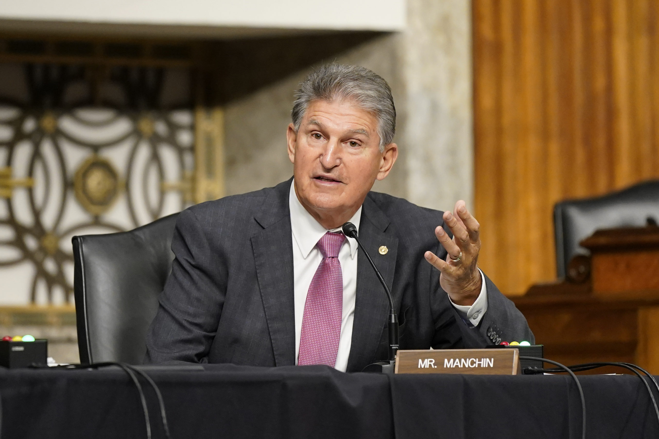 West Virginia Sen. Joe Manchin during an Armed Services Committee hearing Tuesday. (Patrick Semansky-Pool/Getty Images)