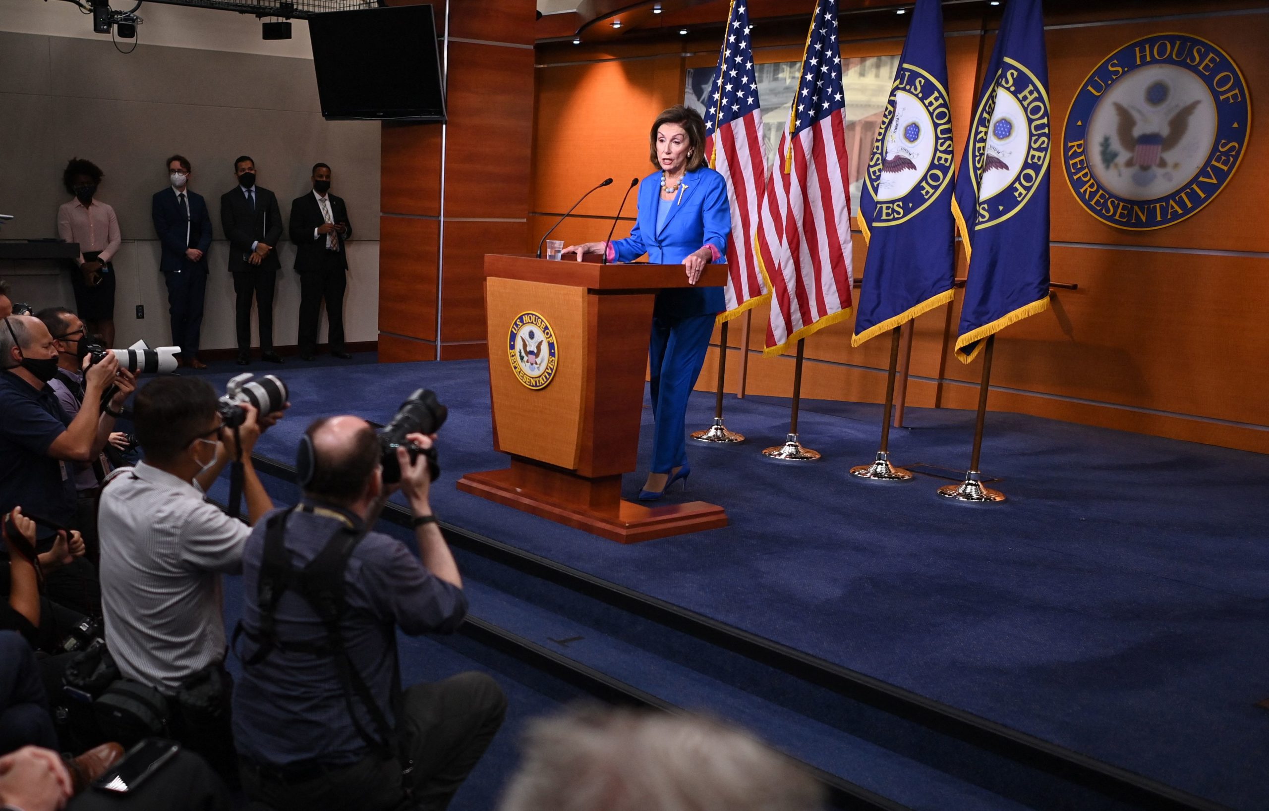 House Speaker Nancy Pelosi addresses the press Thursday. (Mandel Ngan/AFP via Getty Images)