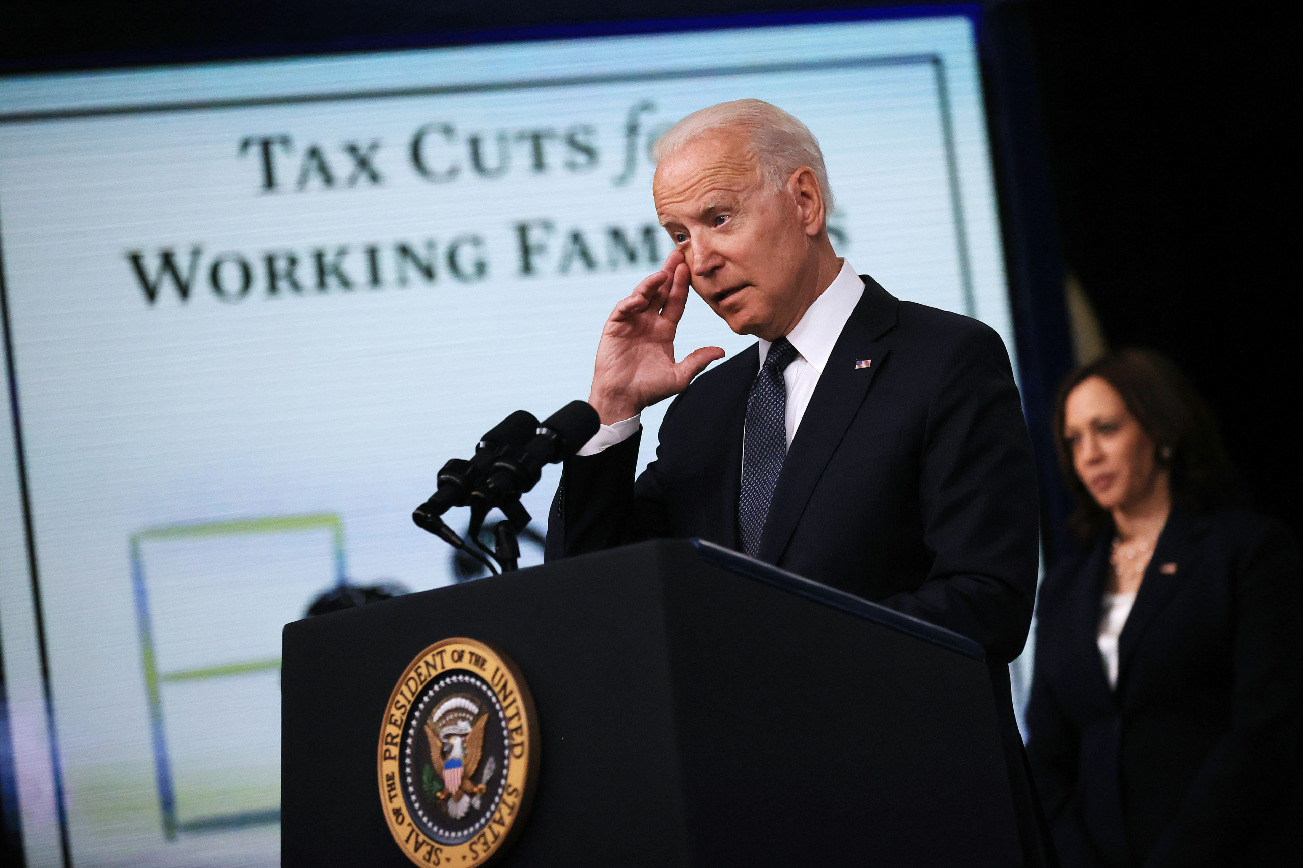 President Joe Biden delivers remarks in July on the Child Tax Credit which Democrats are trying to extend as part of their budget. (Chip Somodevilla/Getty Images)