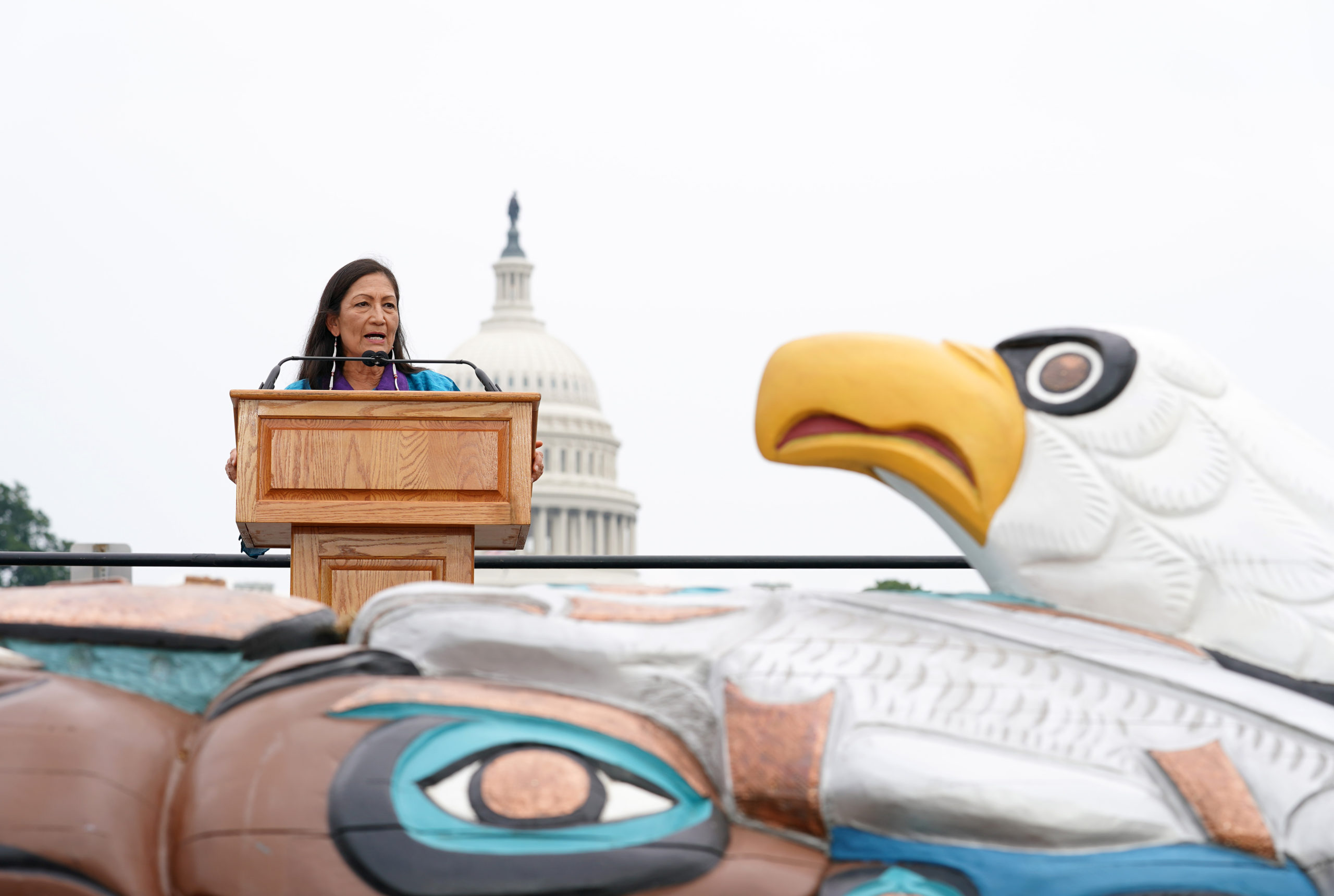 Interior Secretary Deb Haaland delivers remarks on July 29. (Jemal Countess/Getty Images for Native Organizers Alliance)