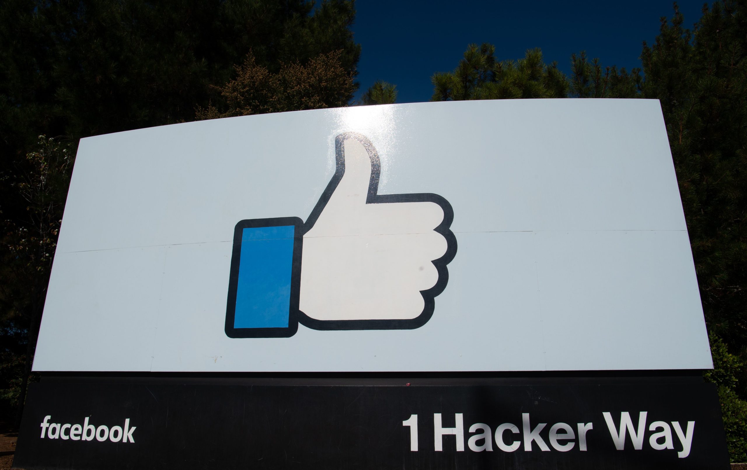 The Facebook "like" sign is seen at Facebook's corporate headquarters campus in Menlo Park, California, on October 23, 2019. (Photo by JOSH EDELSON/AFP via Getty Images)