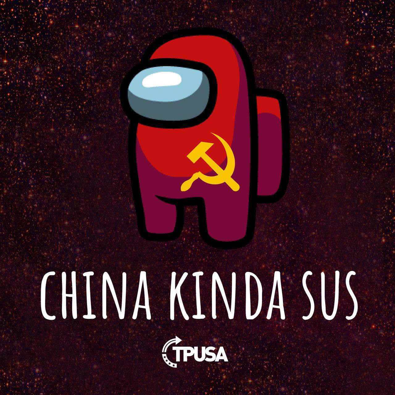 The "China Kinda Sus" sticker that members of the Turning Point USA chapter at Emerson College were selling. (Courtesy of TPUSA)