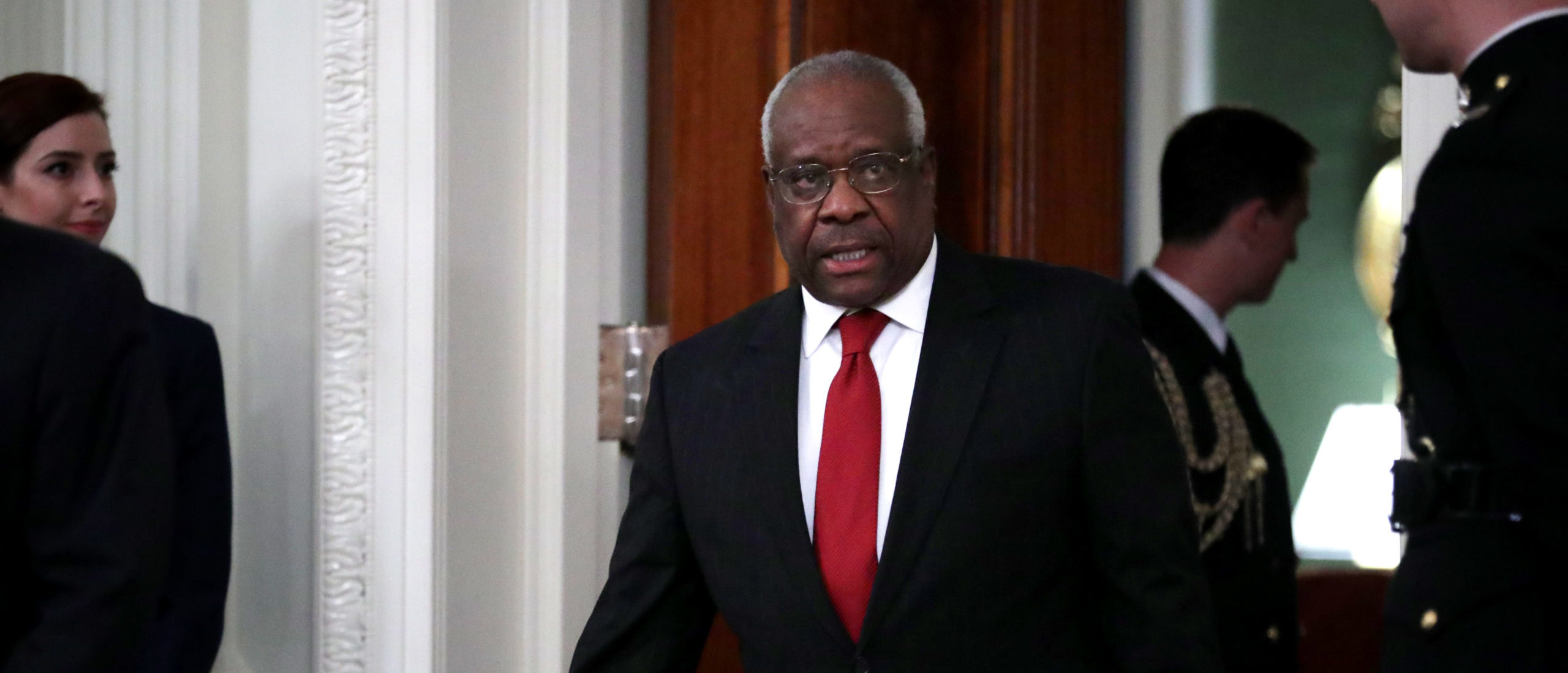 WASHINGTON, DC - OCTOBER 08: U.S. Supreme Court Associate Justice Clarence Thomas arrives for the ceremonial swearing in of Associate Justice Brett Kavanaugh in the East Room of the White House October 08, 2018 in Washington, DC. Kavanaugh was confirmed in the Senate 50-48 after a contentious process that included several women accusing Kavanaugh of sexual assault. Kavanaugh has denied the allegations. (Photo by Chip Somodevilla/Getty Images)