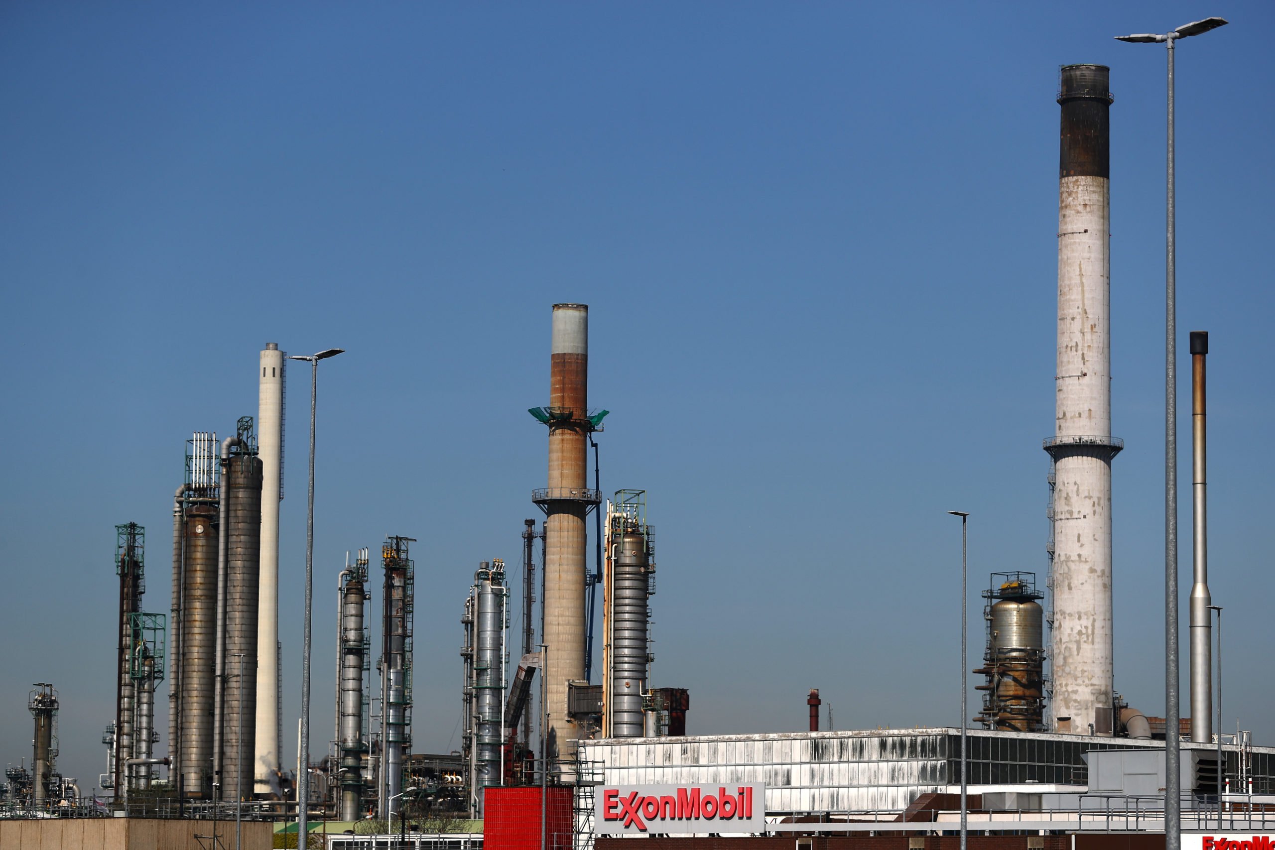 A general view of an Exxon Mobil refinery on April 23, 2020 in Rotterdam, Netherlands. (Dean Mouhtaropoulos/Getty Images)