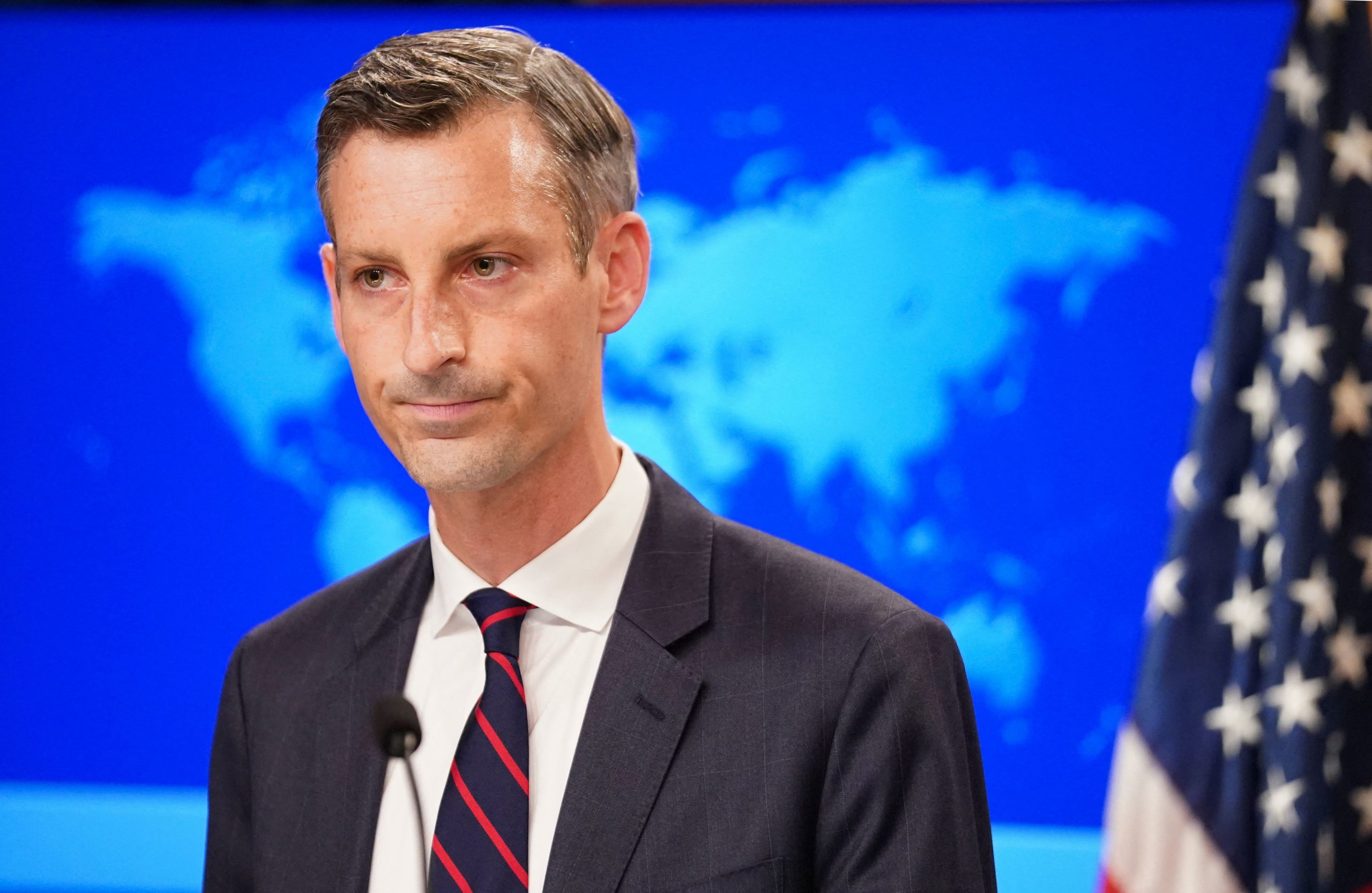 US State Department spokesman Ned Price holds a press briefing on Afghanistan at the State Department in Washington, DC, August 16, 2021. (Photo by KEVIN LAMARQUE / POOL / AFP) (Photo by KEVIN LAMARQUE/POOL/AFP via Getty Images)