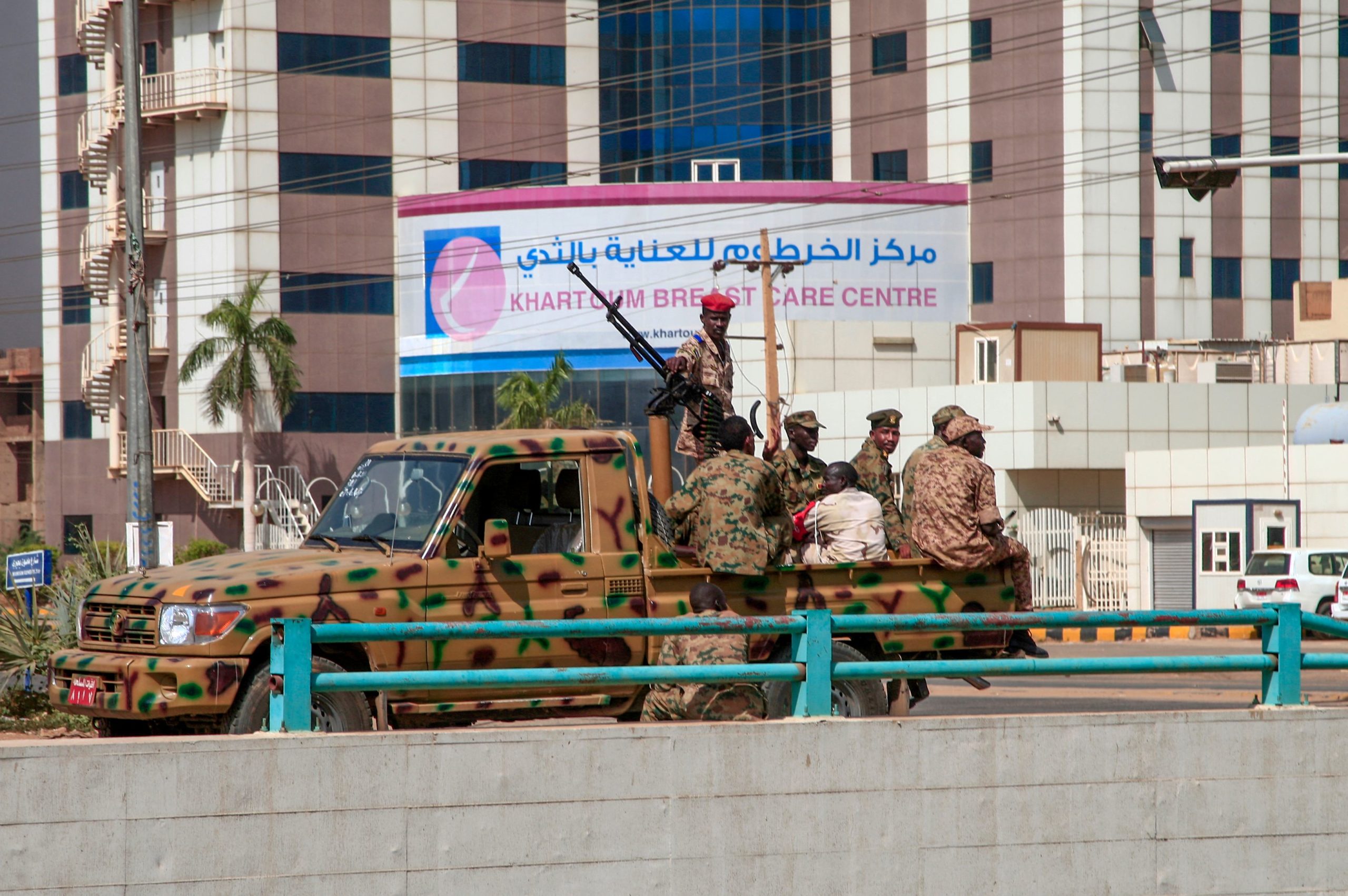 Sudanese security forces deploy in the capital Khartoum, on October 25, 2021, following overnight detentions by the army of members of Sudan's government.(Photo by -/AFP via Getty Images)