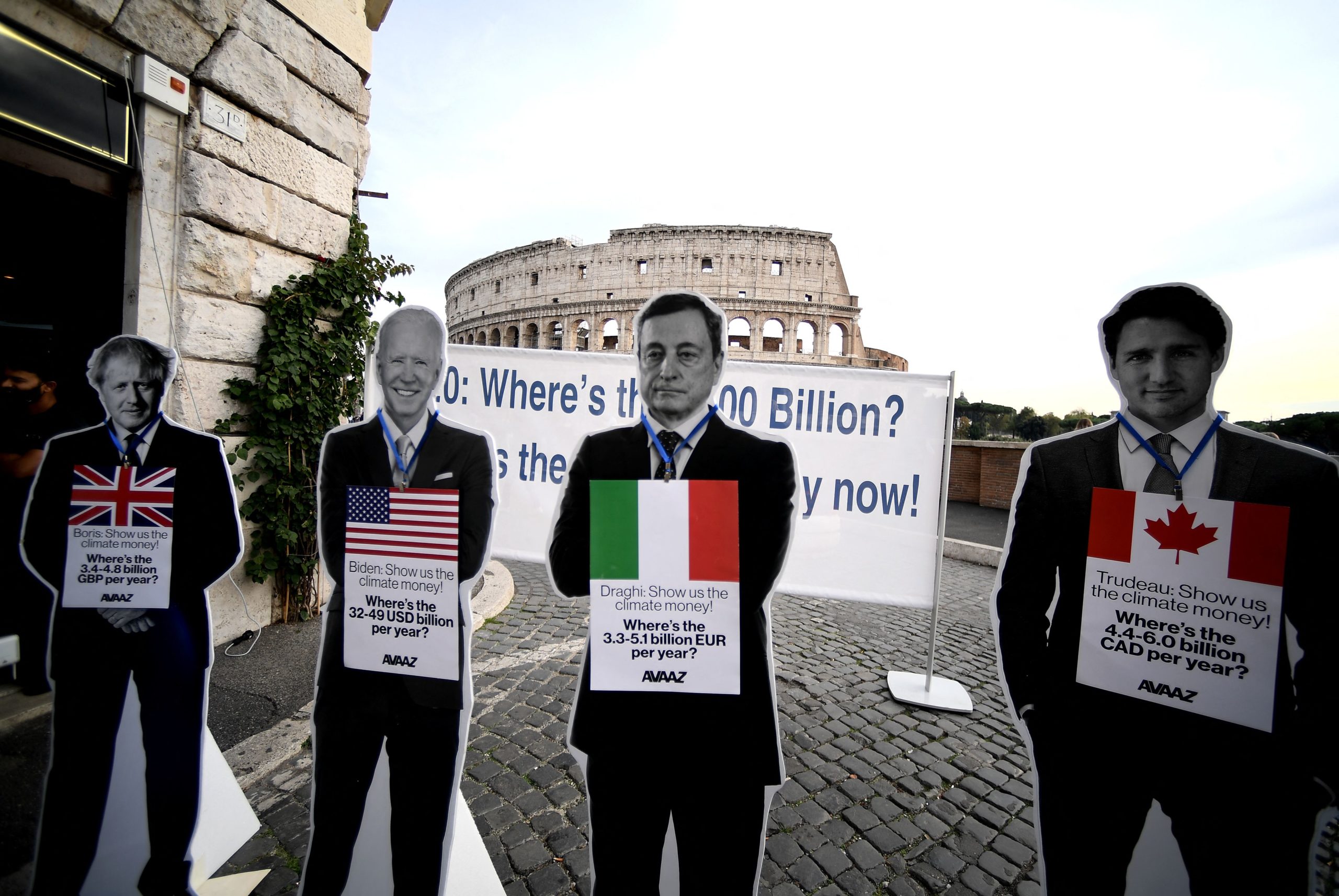 American environmental activists stage a climate demonstration Friday in Rome, Italy. (Filippo Monteforte/AFP via Getty Images)