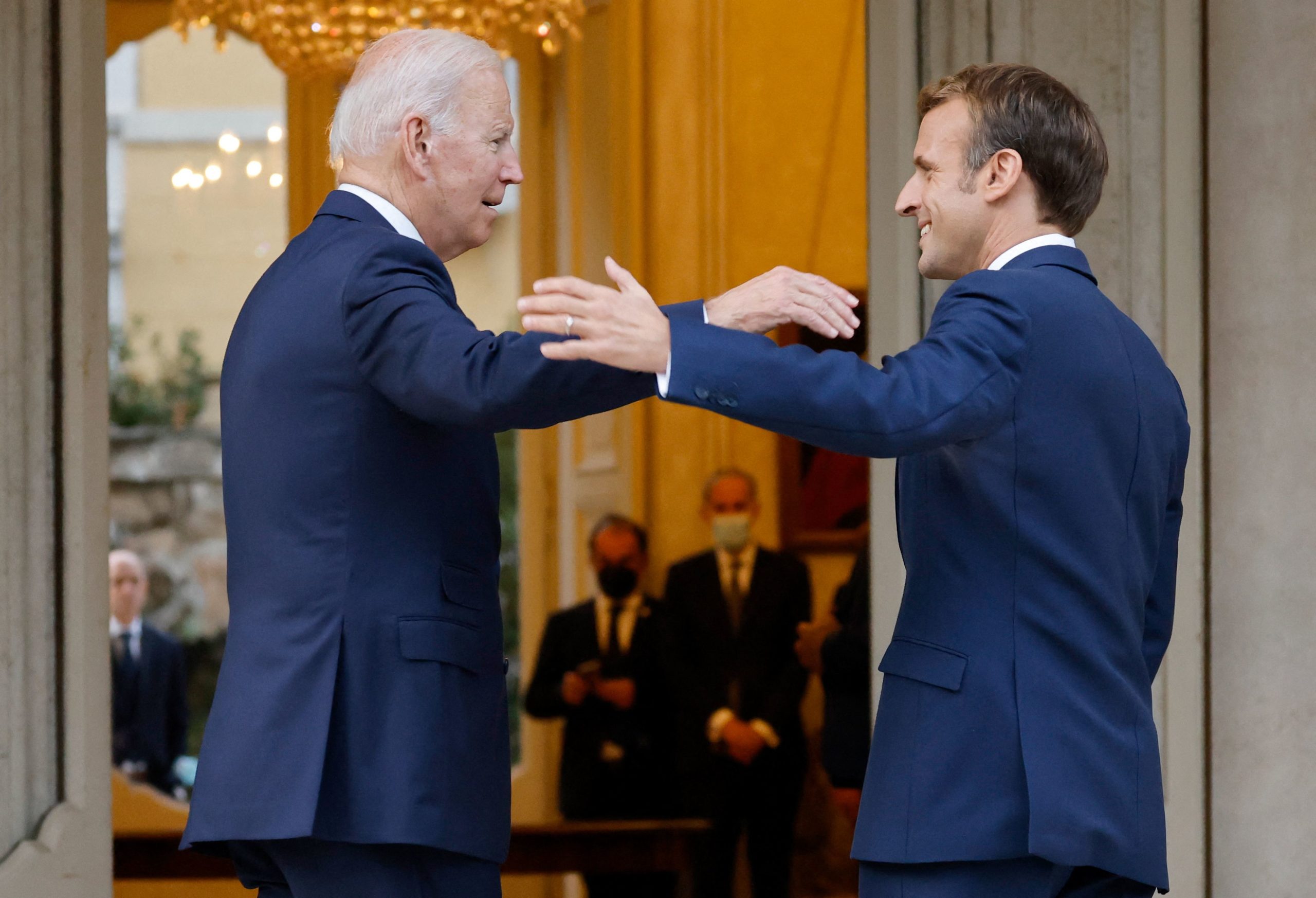 President Joe Biden arrives at the French Embassy in the Vatican in Rome on Friday ahead of a climate conference. (Ludovic Marin/AFP via Getty Images)