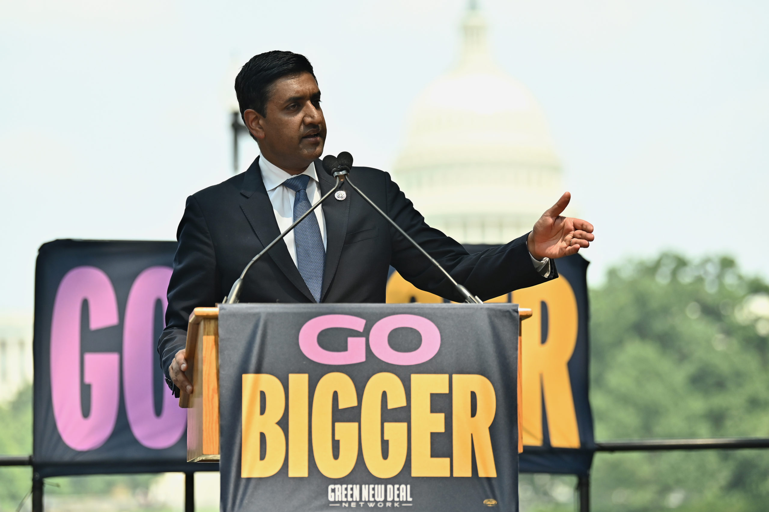 Rep. Ro Khanna speaks at a climate rally on July 20. (Shannon Finney/Getty Images for Green New Deal Network)