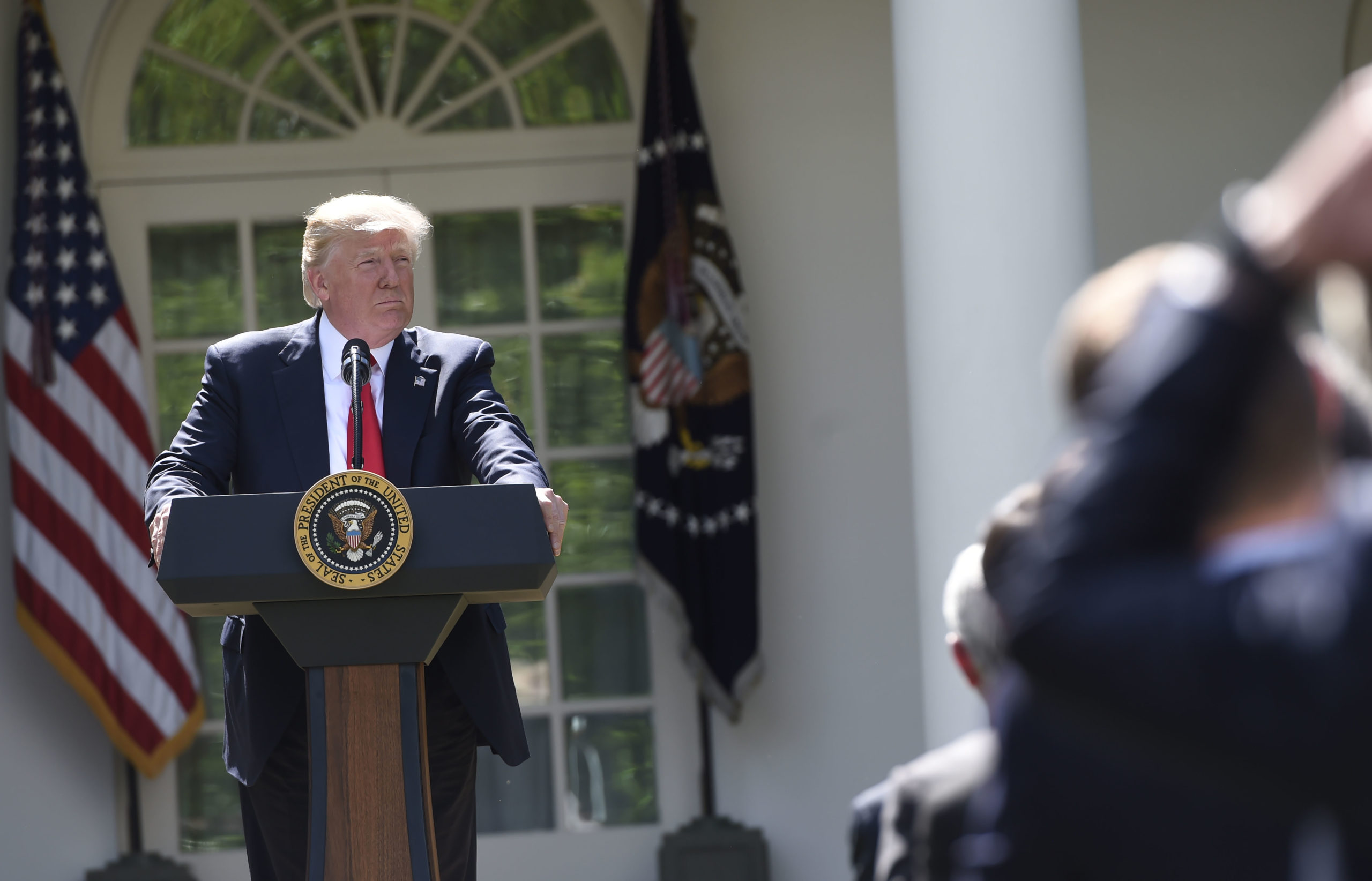 President Donald Trump announces the U.S. would withdraw from the Paris Climate Accords on June 1, 2017. (Saul Loeb/AFP via Getty Images)