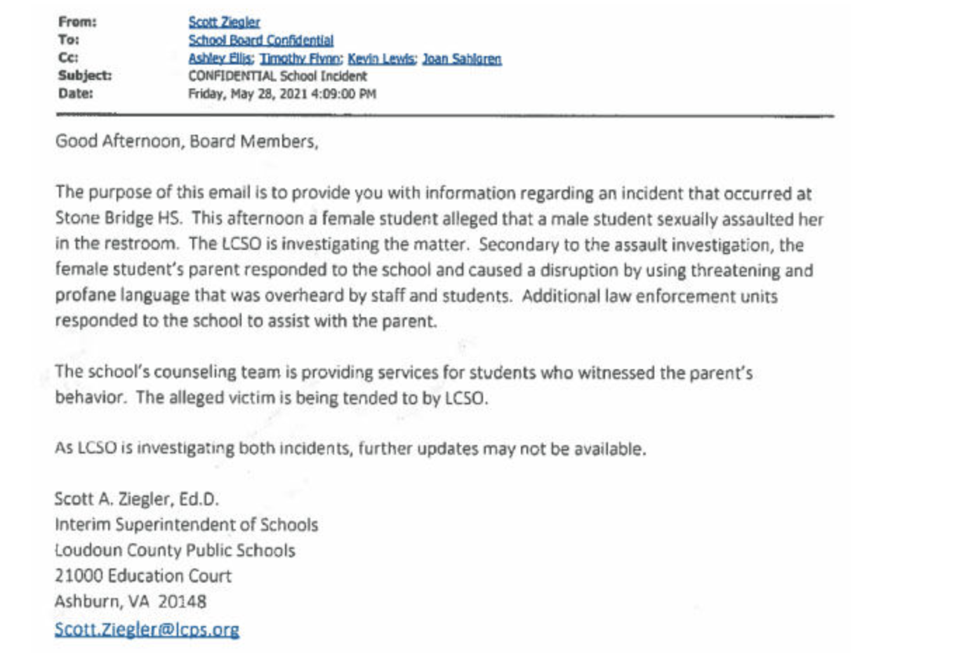 Loudoun County Superintendent Informed School Board Of Alleged Sexual Assault, Contradicting Board’s Claim It Was ‘Not Aware’