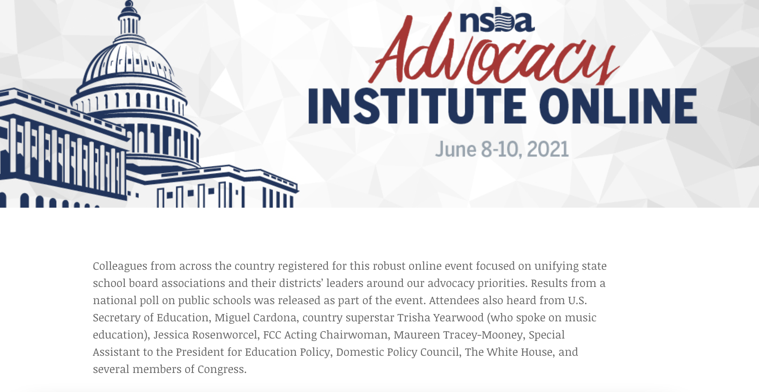 Screenshot/NSBA/https://www.nsba.org/events/advocacy-institute