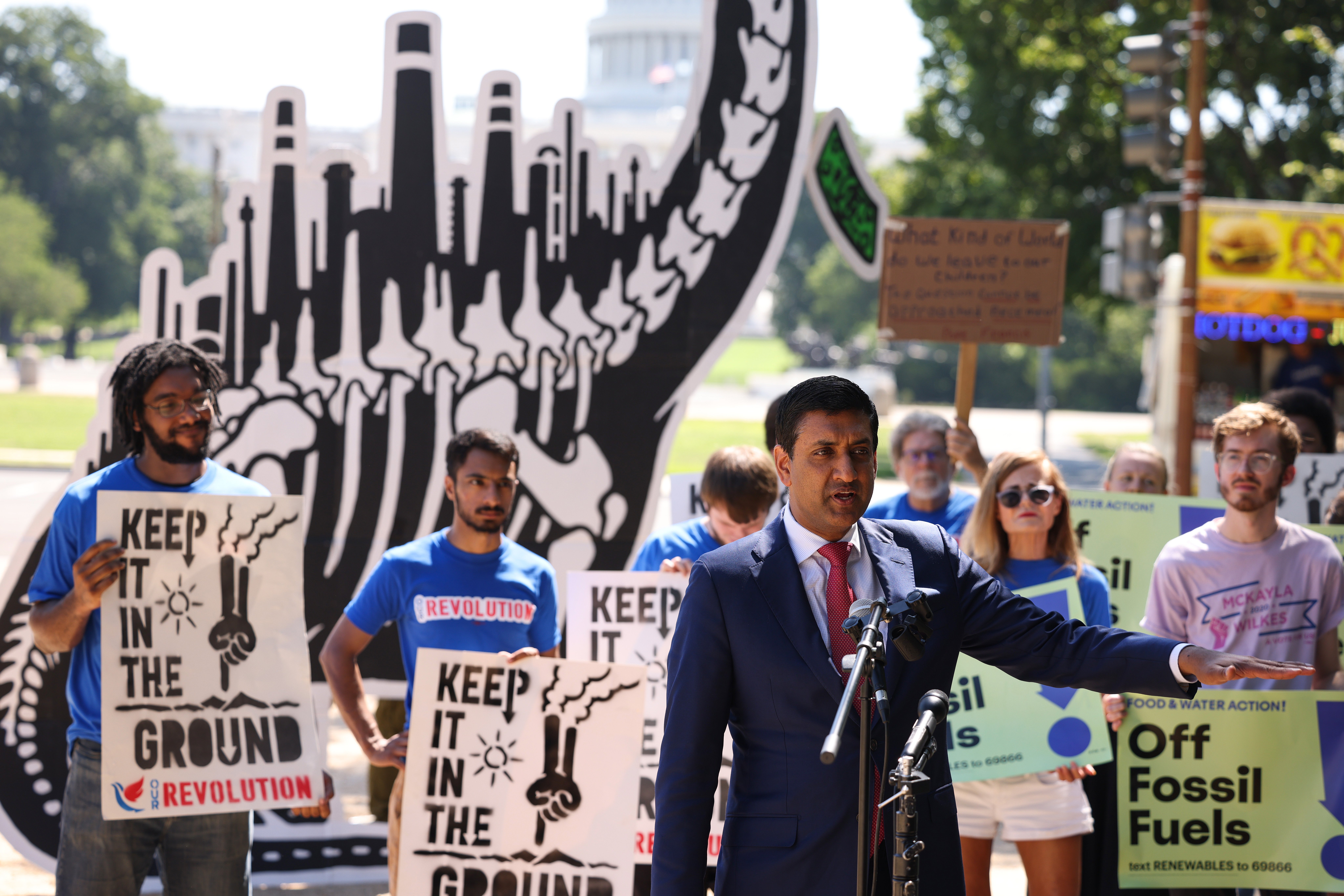 Democratic California Rep. Ro Khanna speaks at an “End Fossil Fuel” rally near the Capitol on June 29. (Anna Moneymaker/Getty Images)