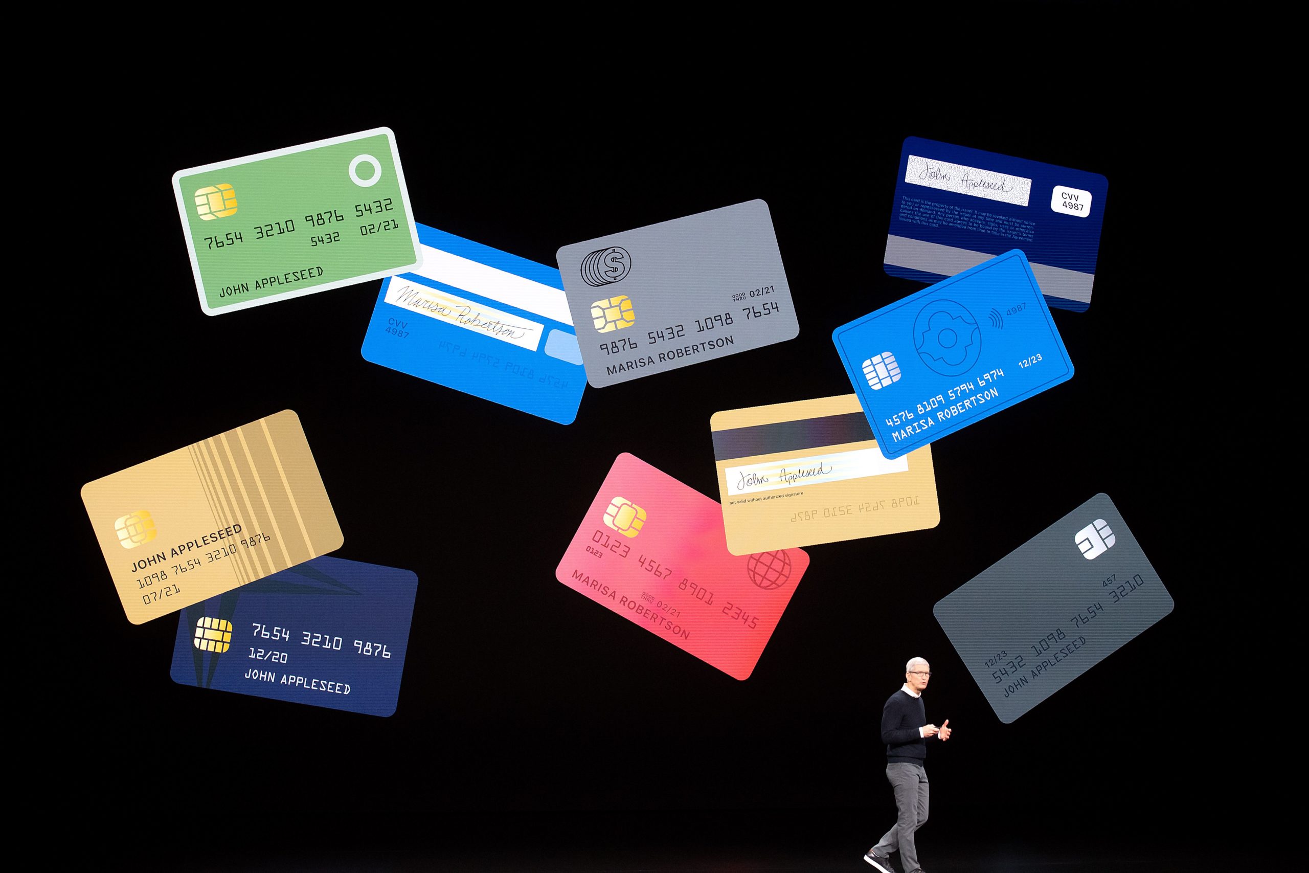 Apple CEO Tim Cook introduces Apple Card during a launch event at Apple headquarters on Monday, March 25, 2019, in Cupertino, California. (Photo by NOAH BERGER / AFP) (Photo credit should read NOAH BERGER/AFP via Getty Images)