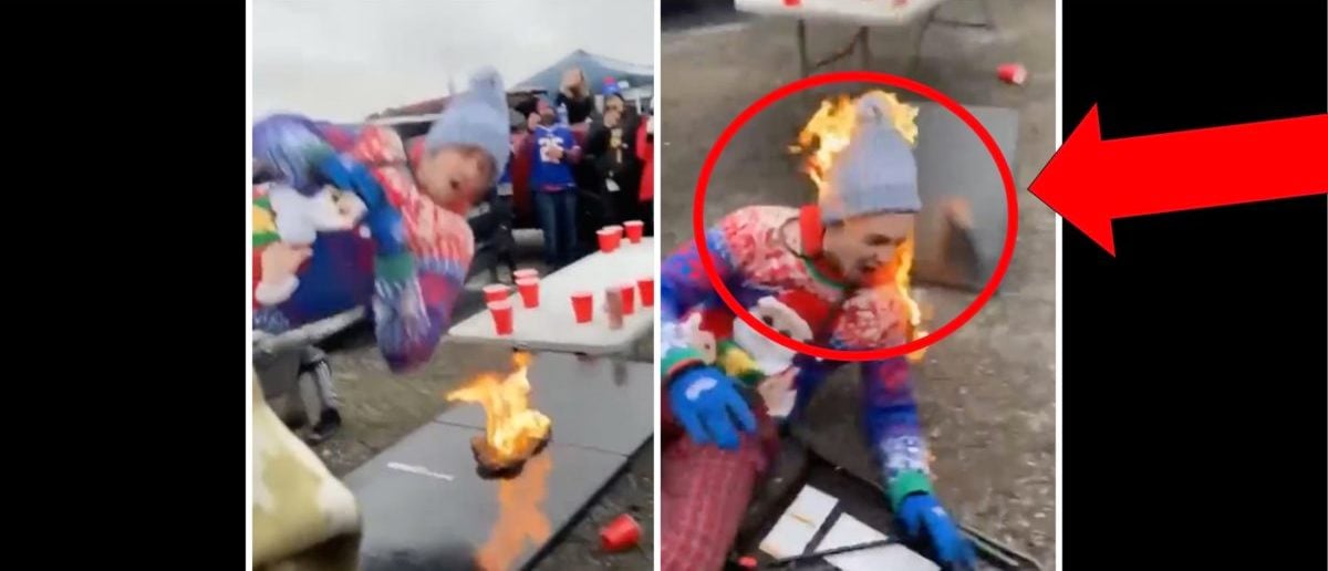 Bills Mafia Fan Smashing Table Caught On Fire GIF