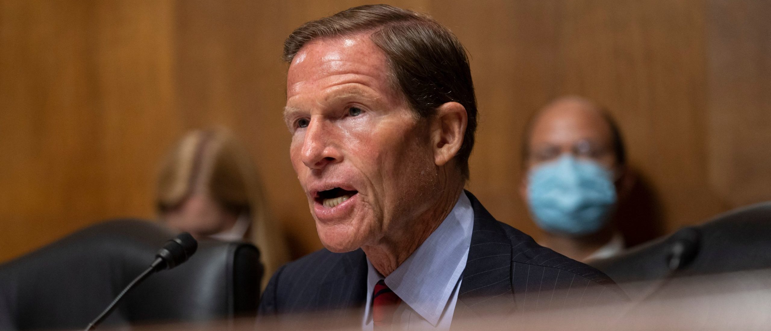 US Sen. Richard Blumenthal D-CT asks questions to witnesses as they testify before the Judiciary Subcommittee on Competition Policy, Antitrust, and Consumer Rights in a hearing to examine big data, focusing on implications for competition and consumers on Capitol Hill in Washington, DC on September 21, 2021. (Photo by KEN CEDENO/AFP via Getty Images)