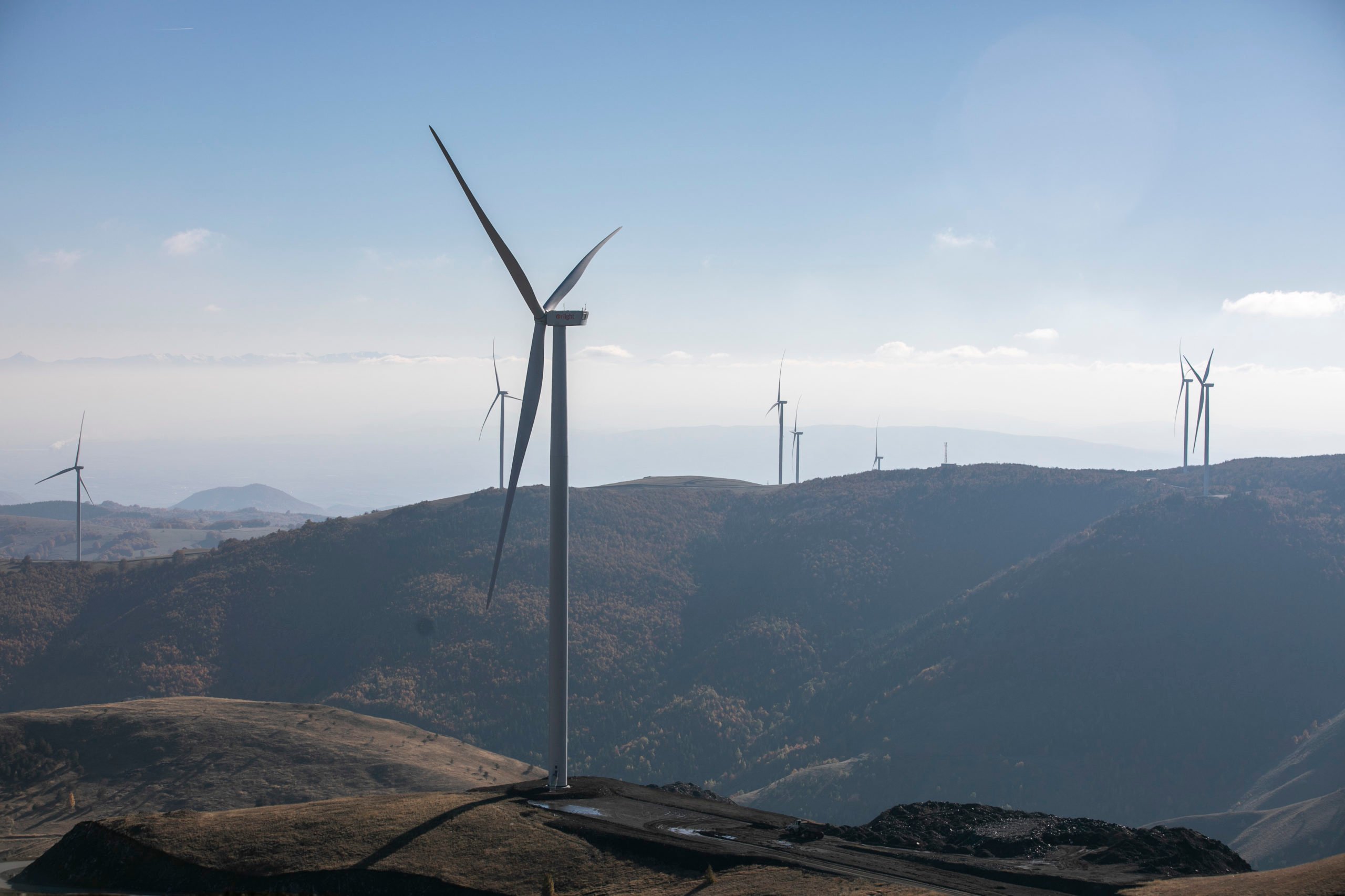 Wind turbines generating electricity are pictured on Oct. 25 in Selace, Kosovo. (Ferdi Limani/Getty Images)